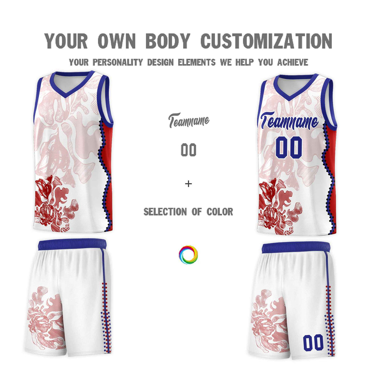 Custom White Royal Basketball Jersey - Illusion Flower Graffiti Unique Fabric