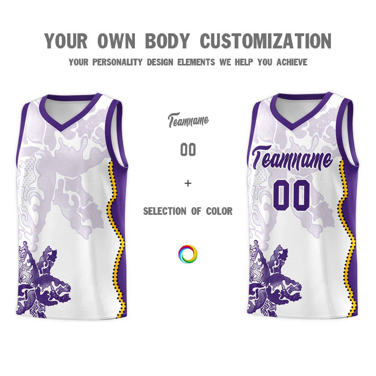 Custom White Purple Basketball Jersey - Illusion Flower Graffiti Moisture-wicking Fabric