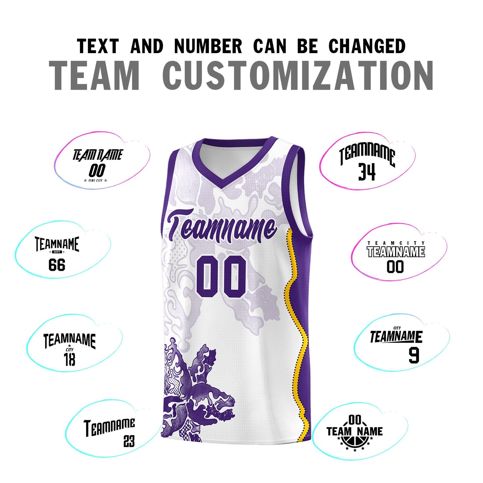 Custom White Purple Basketball Jersey - Illusion Flower Graffiti Moisture-wicking Fabric