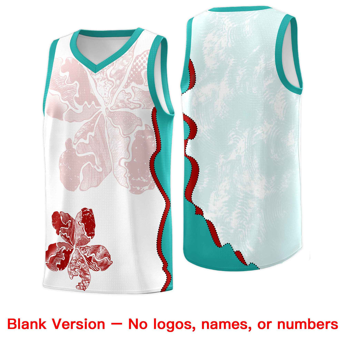 Custom White Aqua Basketball Jersey - Illusion Flower Graffiti Breathable mesh Fabric