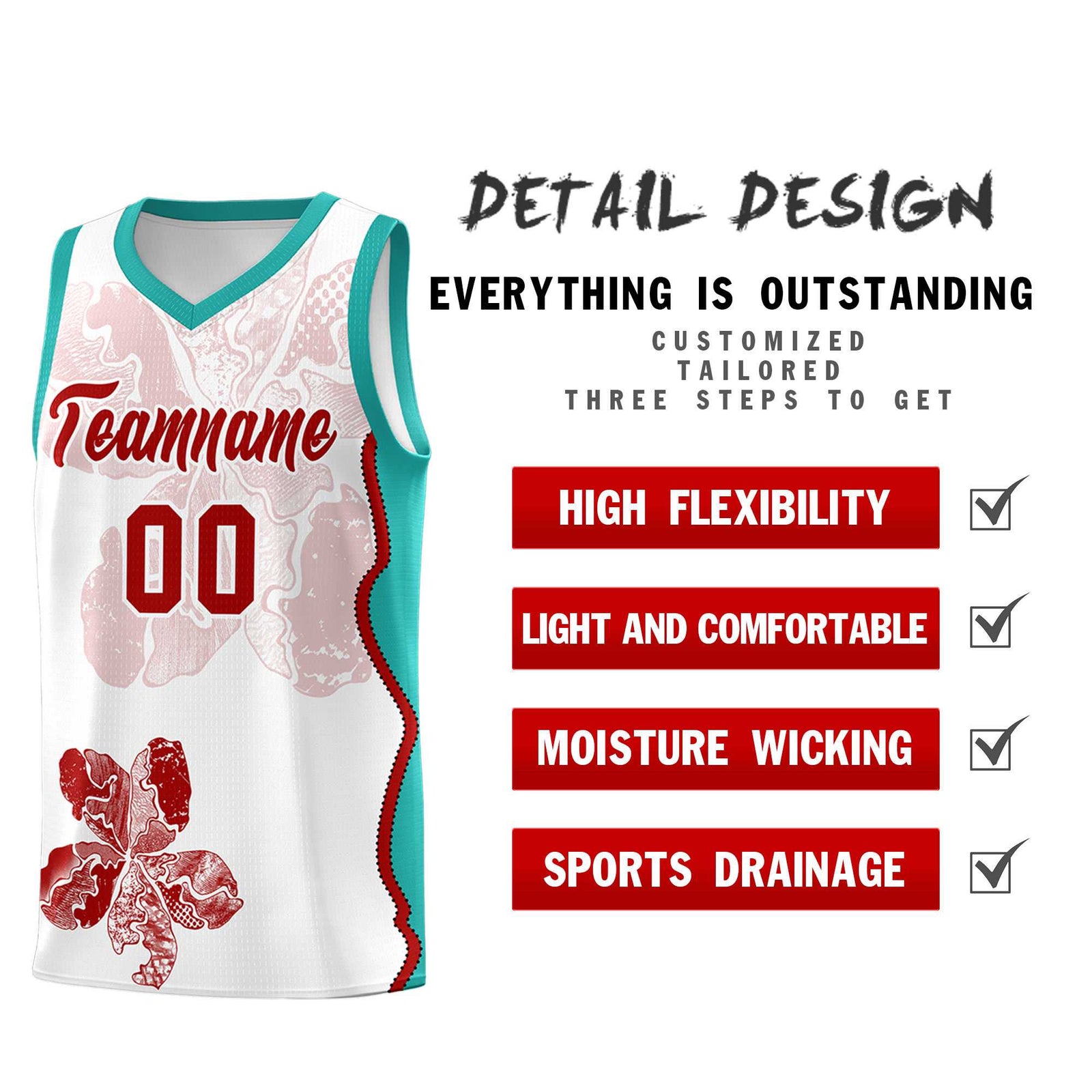 Custom White Aqua Basketball Jersey - Illusion Flower Graffiti Breathable mesh Fabric