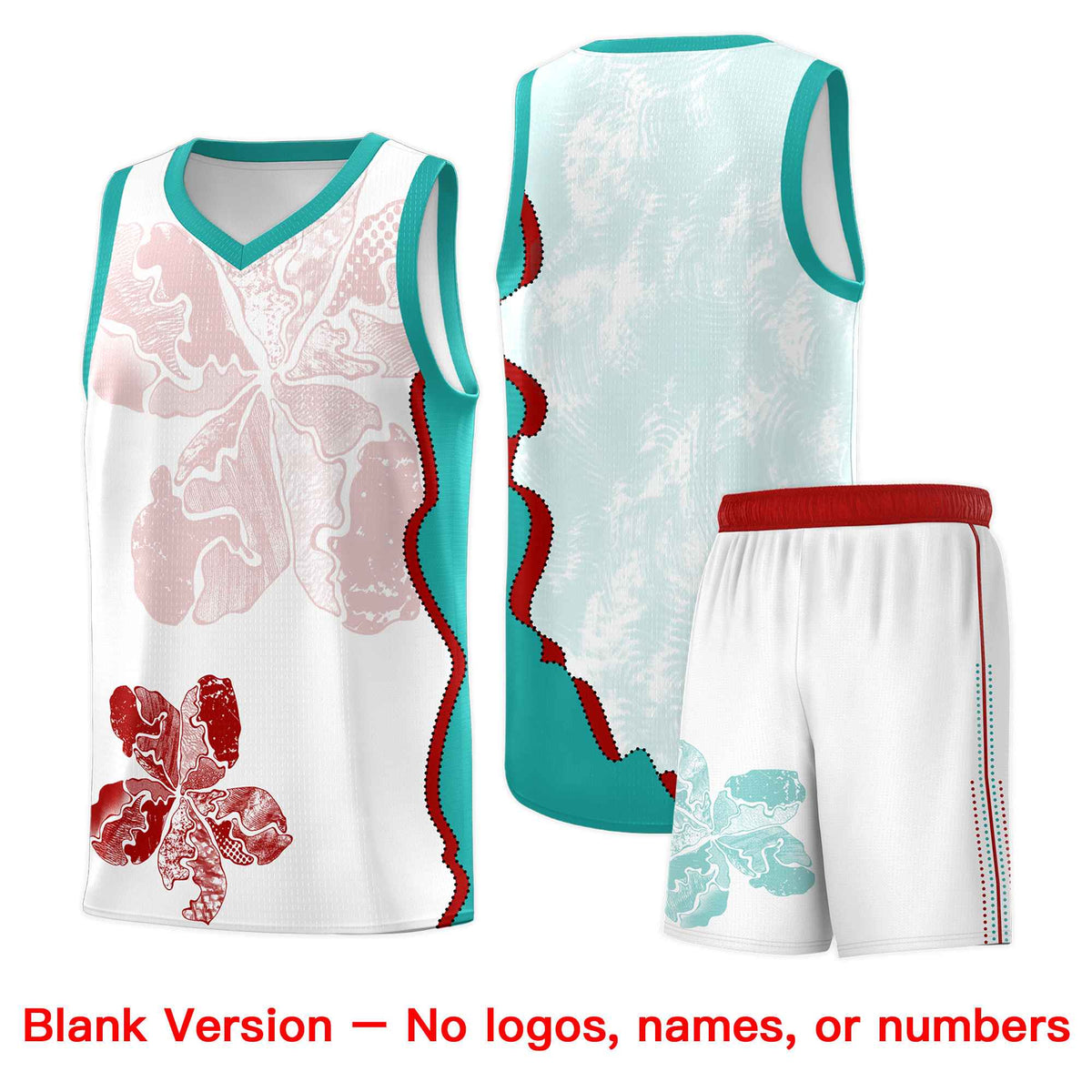 Custom White Aqua Basketball Jersey - Illusion Flower Graffiti Breathable mesh Fabric