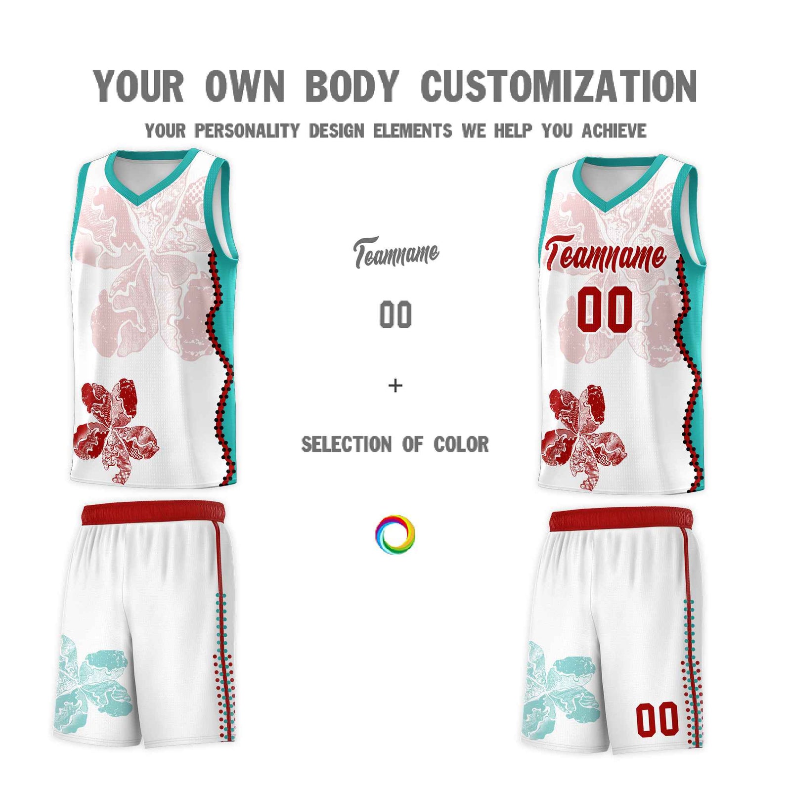Custom White Aqua Basketball Jersey - Illusion Flower Graffiti Breathable mesh Fabric