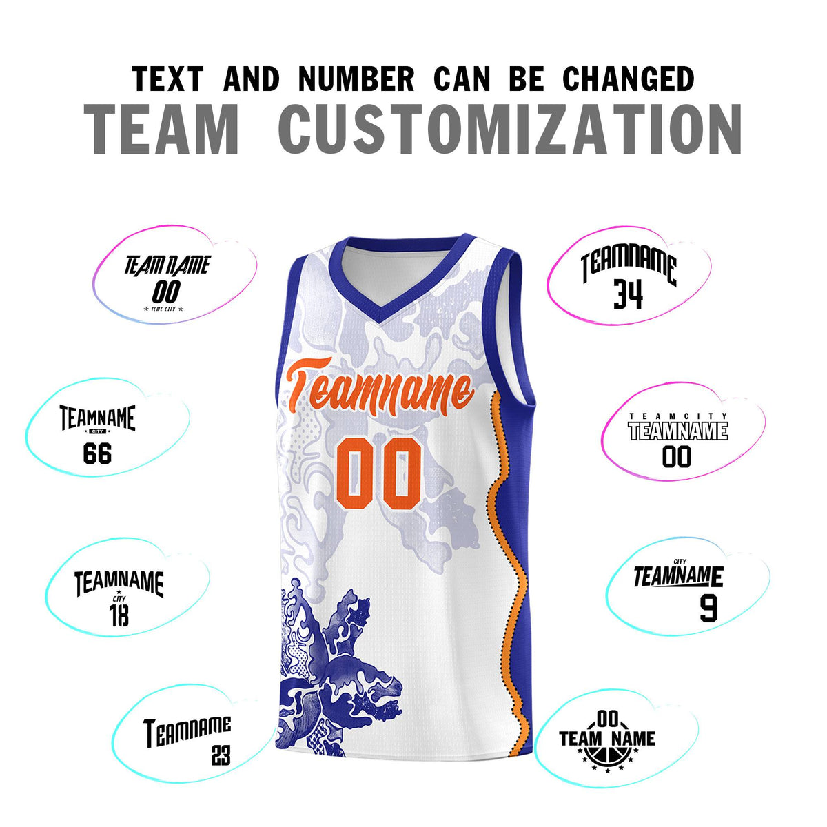 Custom White Royal Basketball Jersey - Illusion Flower Graffiti Breathable Fabric