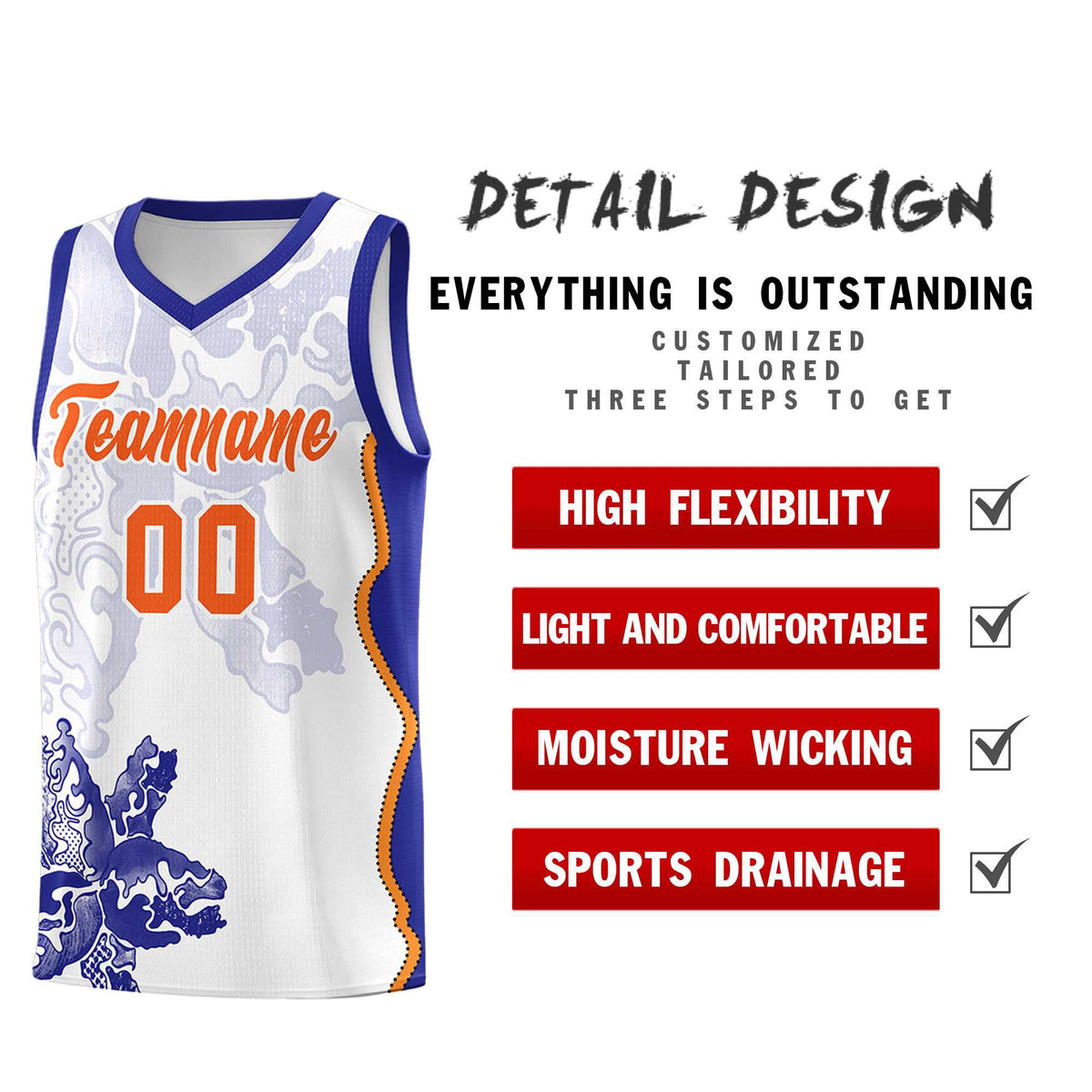 Custom White Royal Basketball Jersey - Illusion Flower Graffiti Breathable Fabric