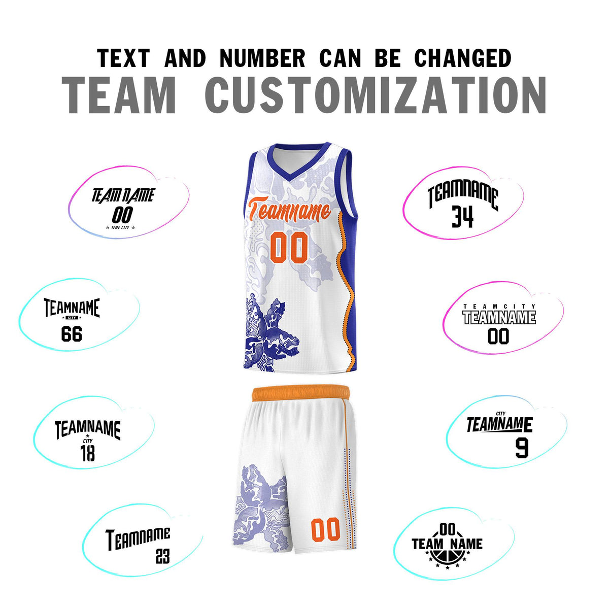 Custom White Royal Basketball Jersey - Illusion Flower Graffiti Breathable Fabric