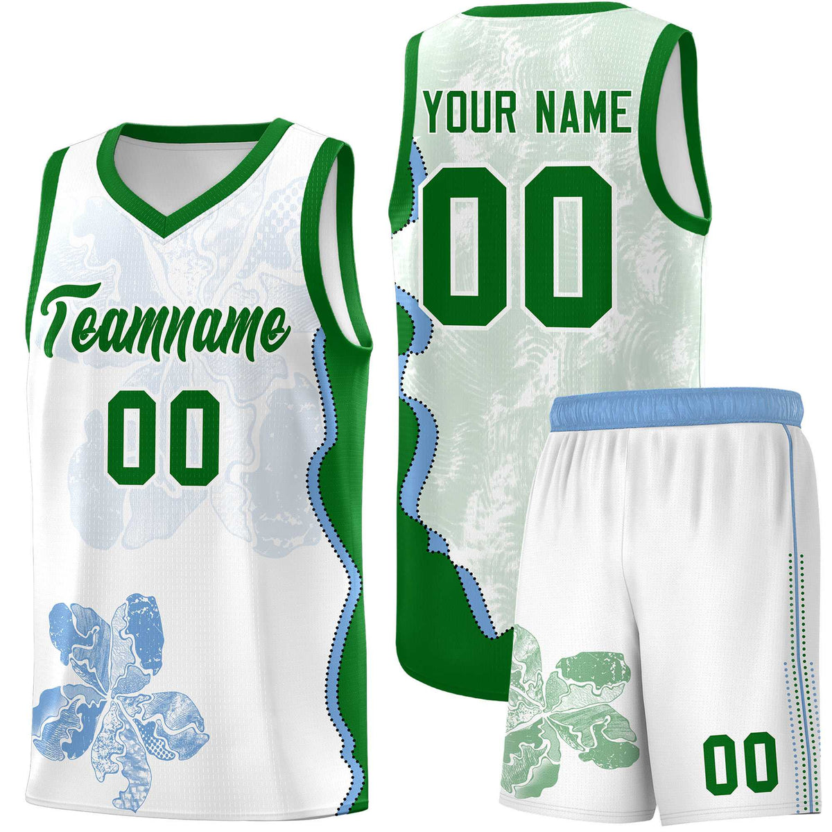 Custom White Kelly Green Basketball Jersey - Illusion Flower Graffiti Moisture wicking Fabric