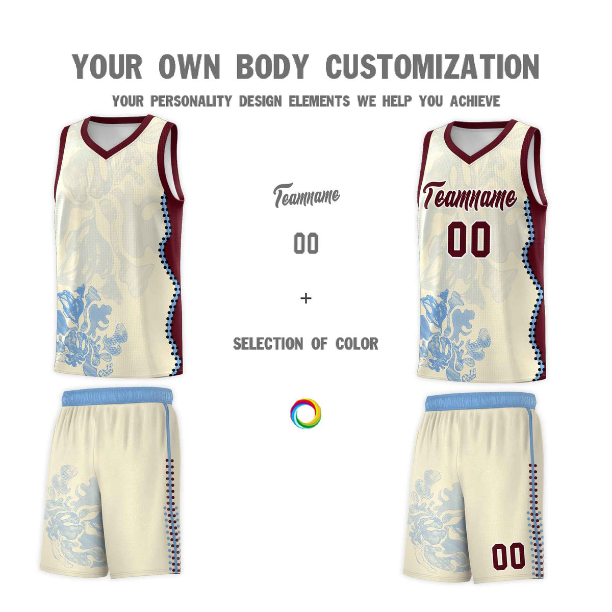 Custom Cream Burgundy Basketball Jersey - Illusion Flower Graffiti Lightweight Fabric