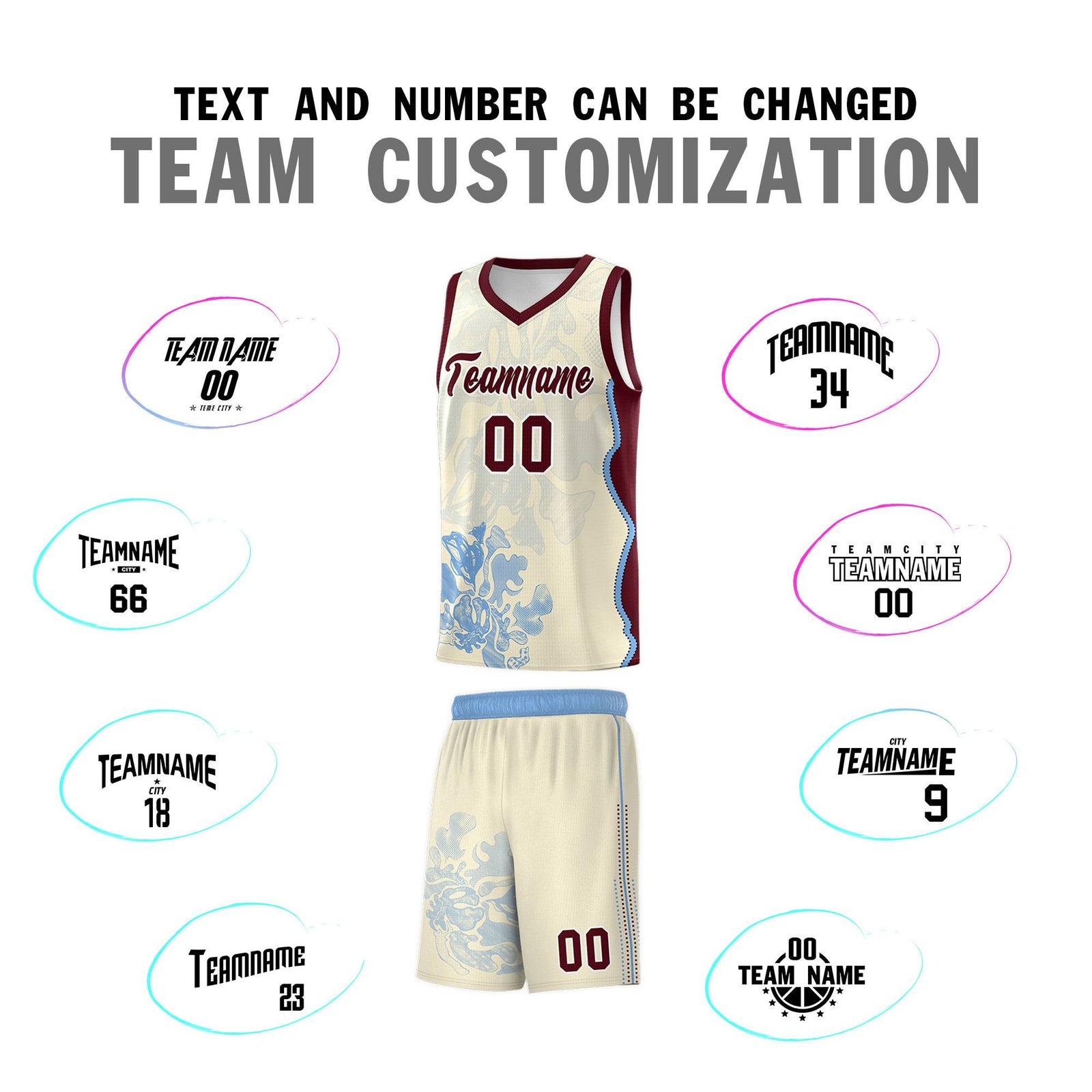 Custom Cream Burgundy Basketball Jersey - Illusion Flower Graffiti Lightweight Fabric