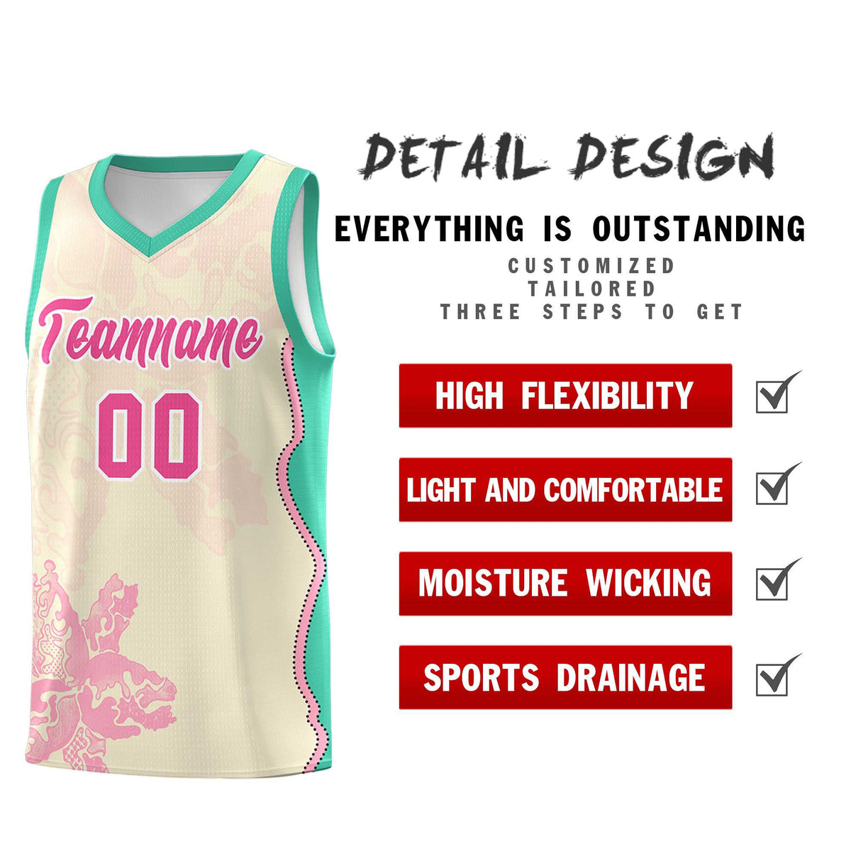Custom Rose Red Bright Green Basketball Jersey - Illusion Flower Graffiti Stretchy Fabric