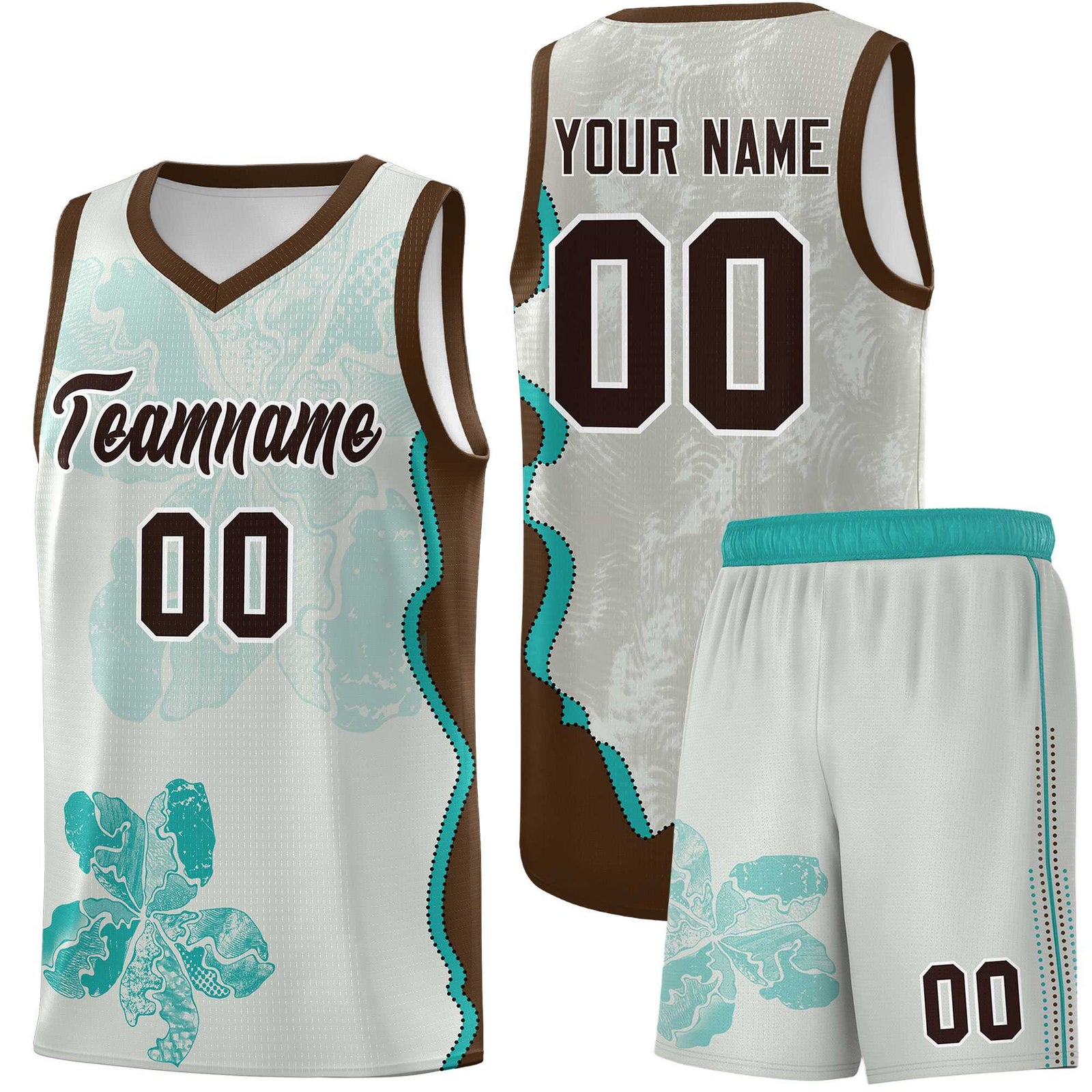 Custom Gray Brown Basketball Jersey - Illusion Flower Graffiti Quick dry Fabric