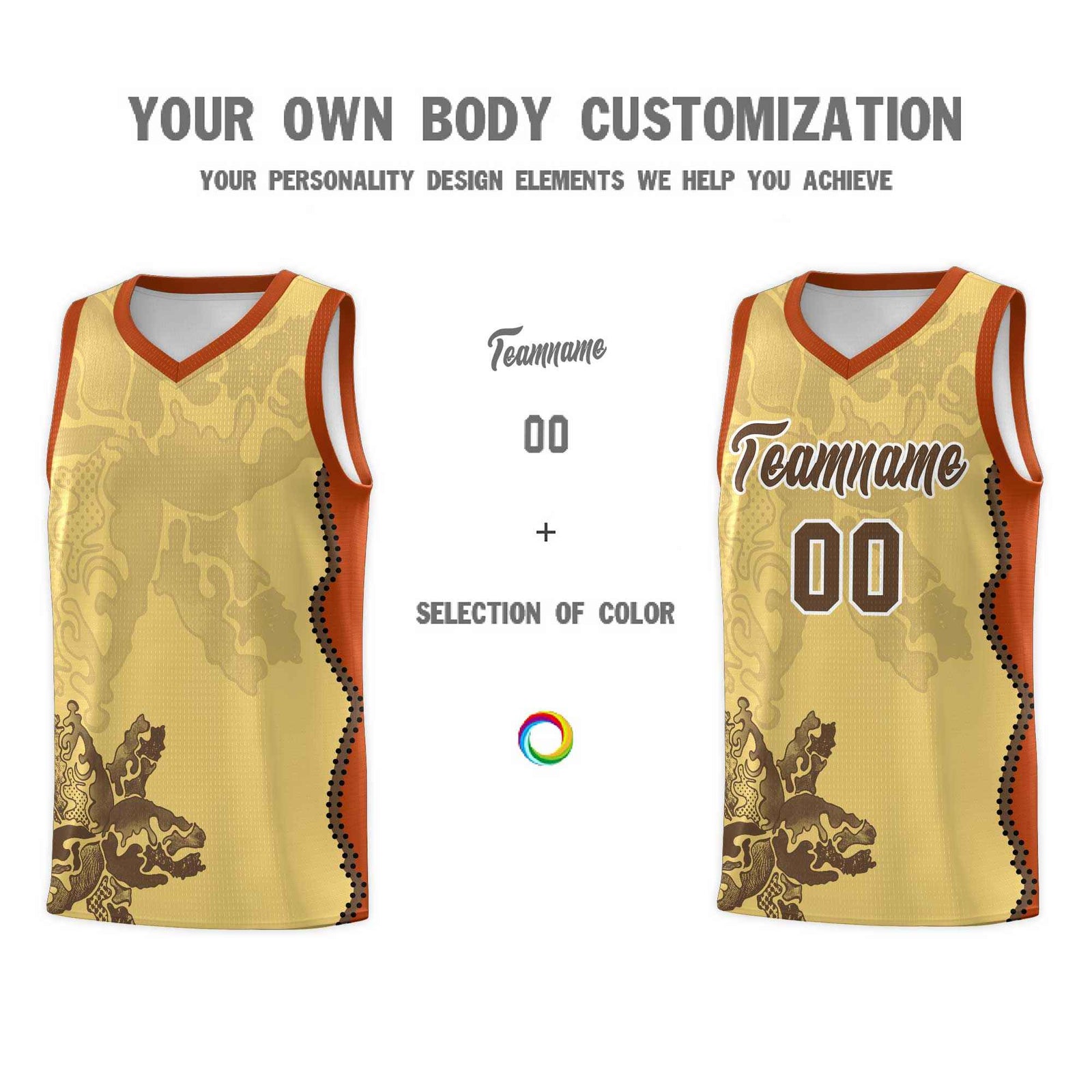 Custom Khaki Dark Orange Basketball Jersey - Illusion Flower Graffiti Unique Fabric