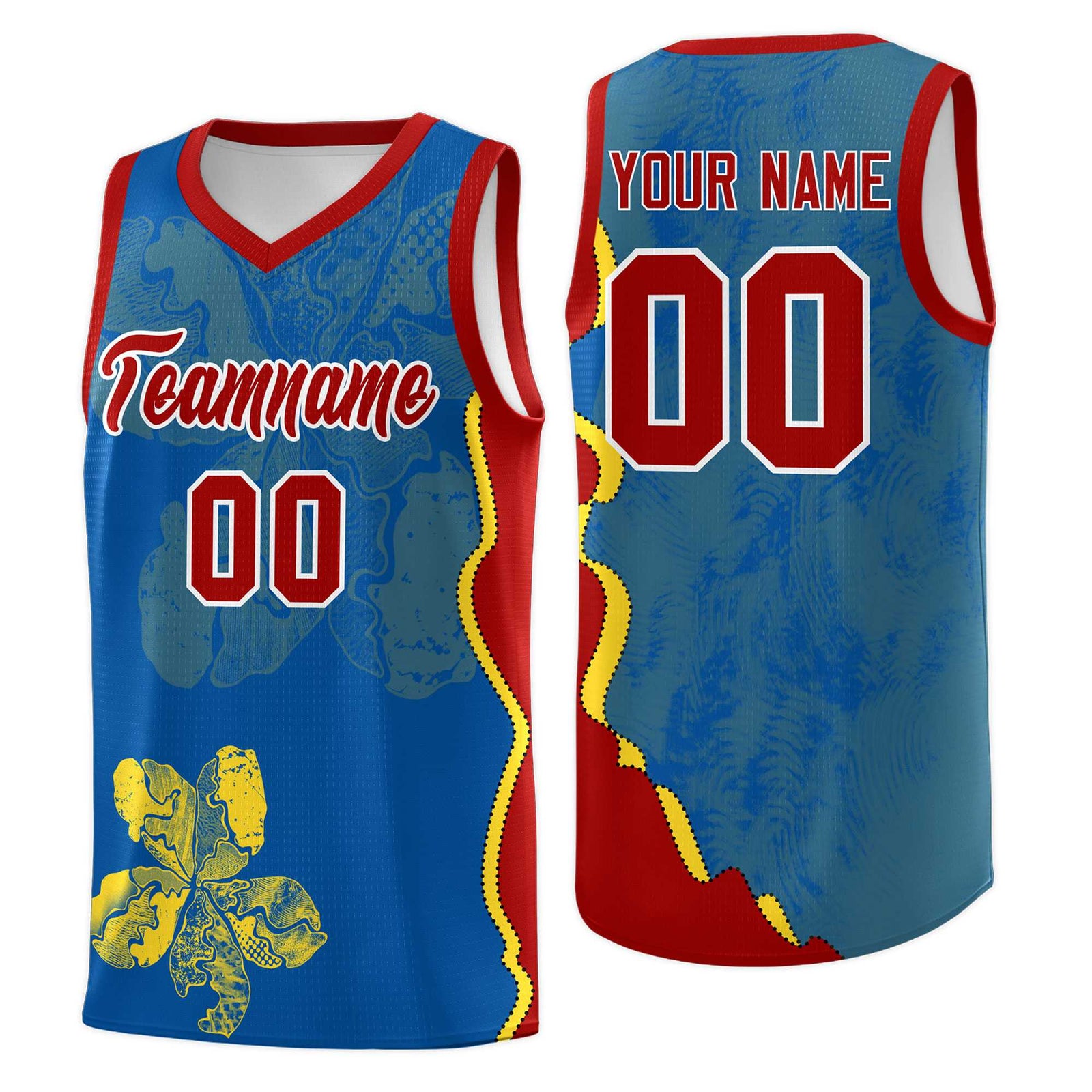 Custom Royal Red Basketball Jersey - Illusion Flower Graffiti Moisture-wicking Fabric
