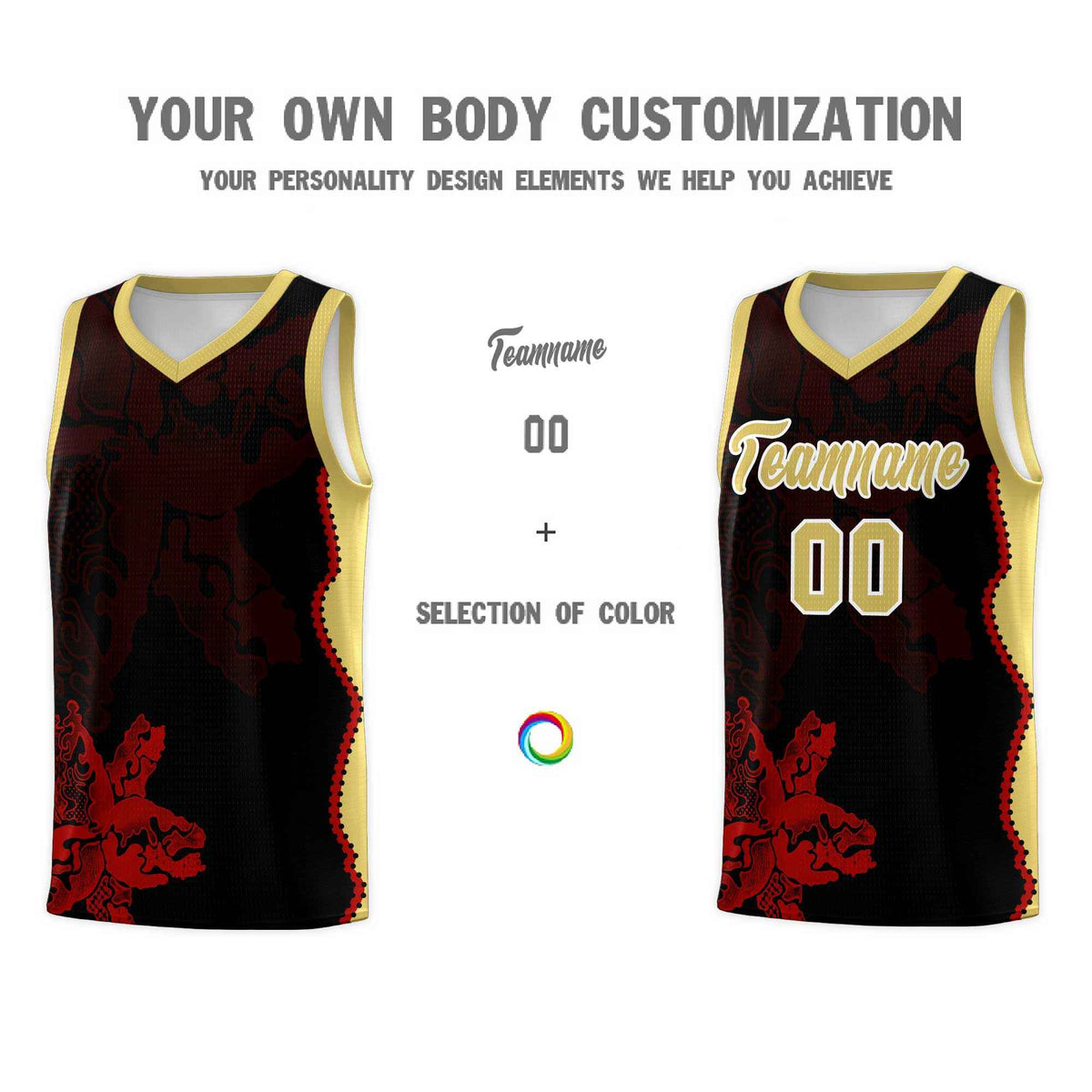 Custom Black Old Gold Basketball Jersey - Illusion Flower Graffiti Durable Fabric