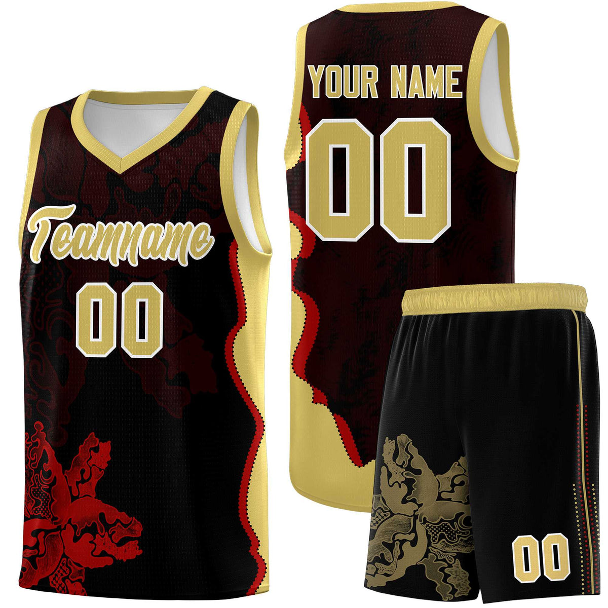Custom Black Old Gold Basketball Jersey - Illusion Flower Graffiti Durable Fabric