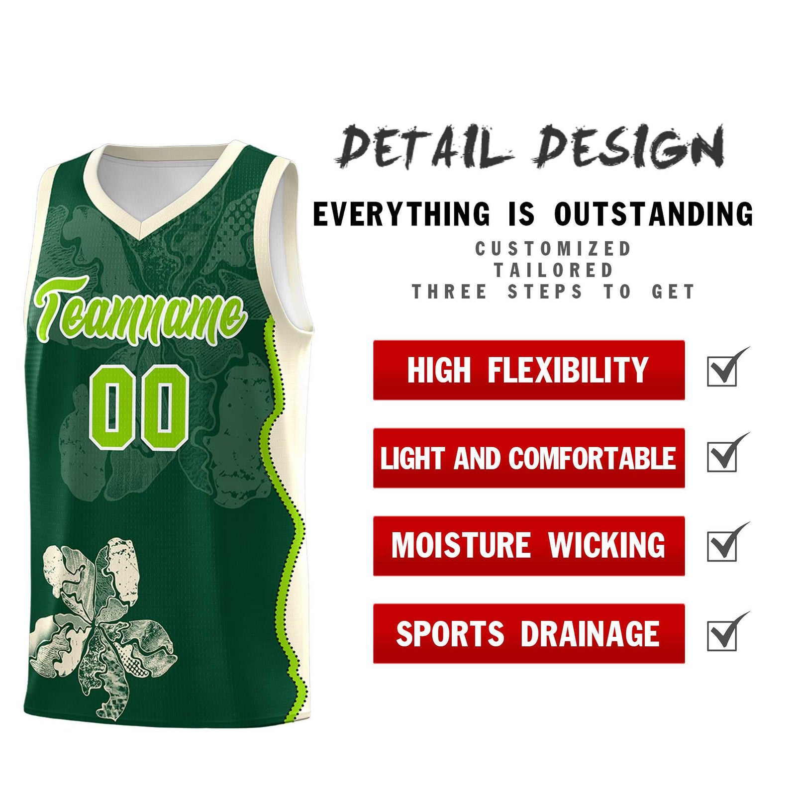 Custom Green Cream Basketball Jersey - Illusion Flower Graffiti Breathable Fabric