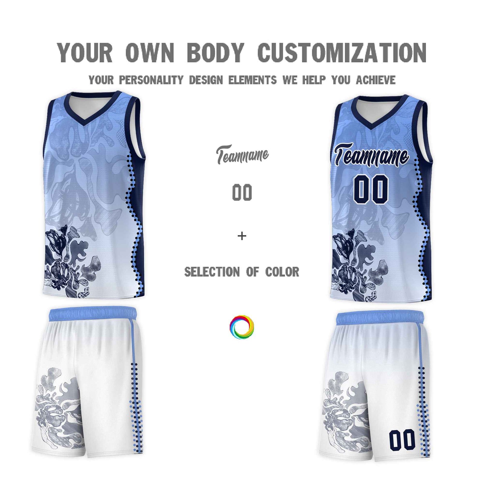 Custom White Navy Basketball Jersey - Illusion Flower Gradient Moisture wicking Fabric