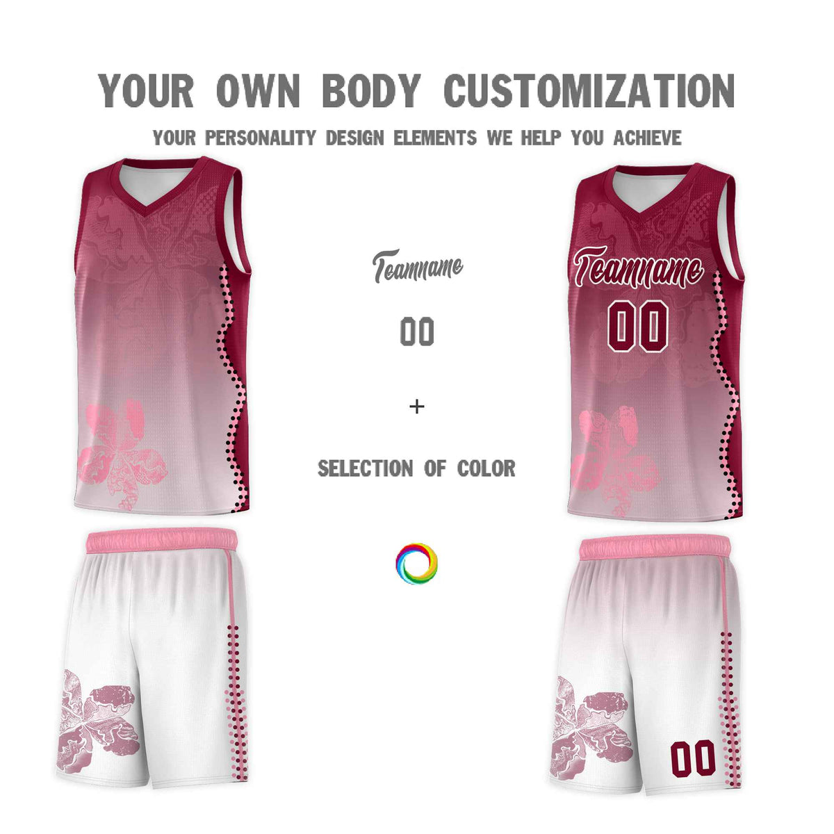 Custom White Crimson Basketball Jersey - Illusion Flower Gradient Stretchy Fabric