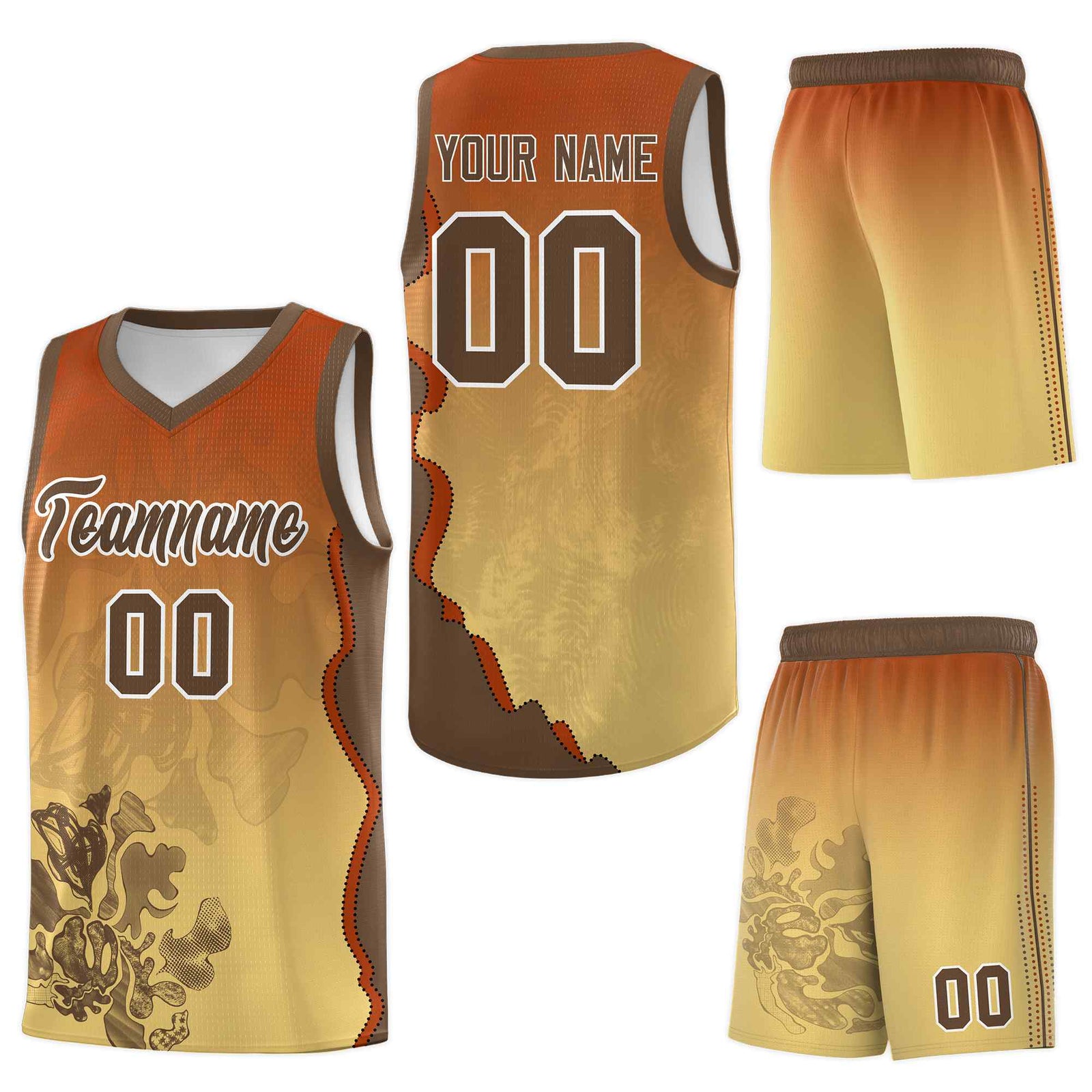 Custom Khaki Dark Orange Basketball Jersey - Illusion Flower Gradient Breathable