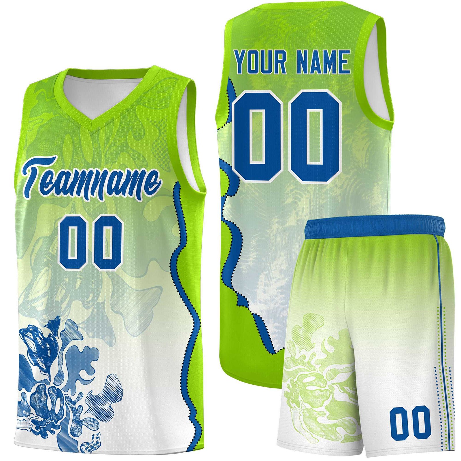Custom Neon Green Royal Basketball Jersey - Illusion Flower Gradient Moisture-wicking Fabric