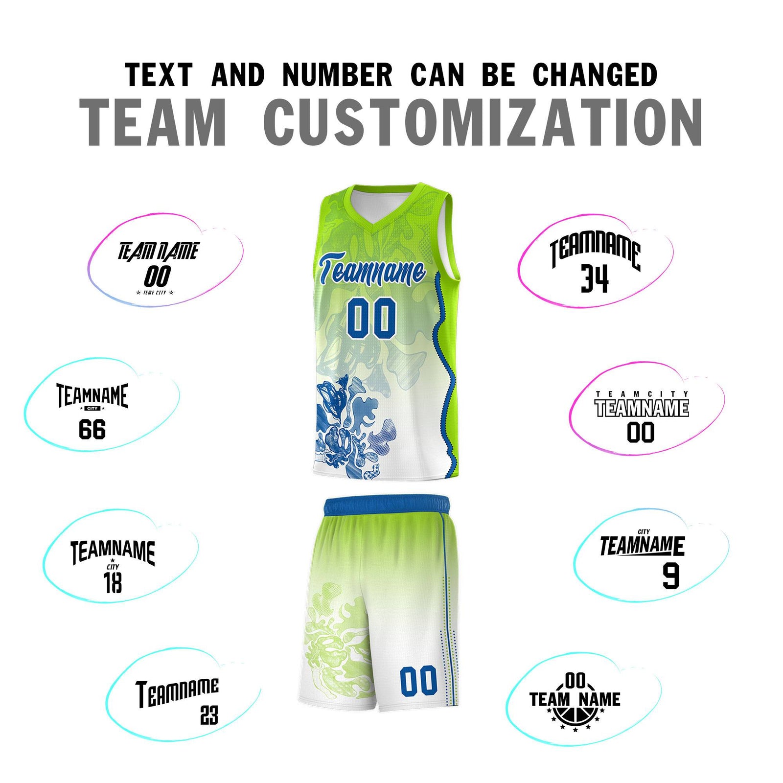 Custom Neon Green Royal Basketball Jersey - Illusion Flower Gradient Moisture-wicking Fabric
