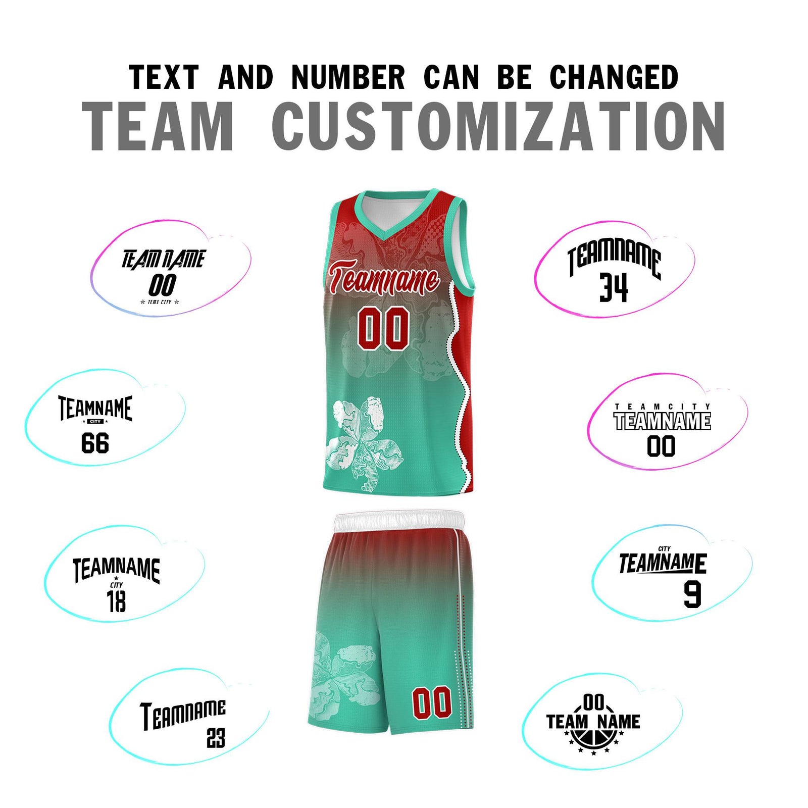 Custom Bright Green Red Basketball Jersey - Illusion Flower Gradient Durable Fabric