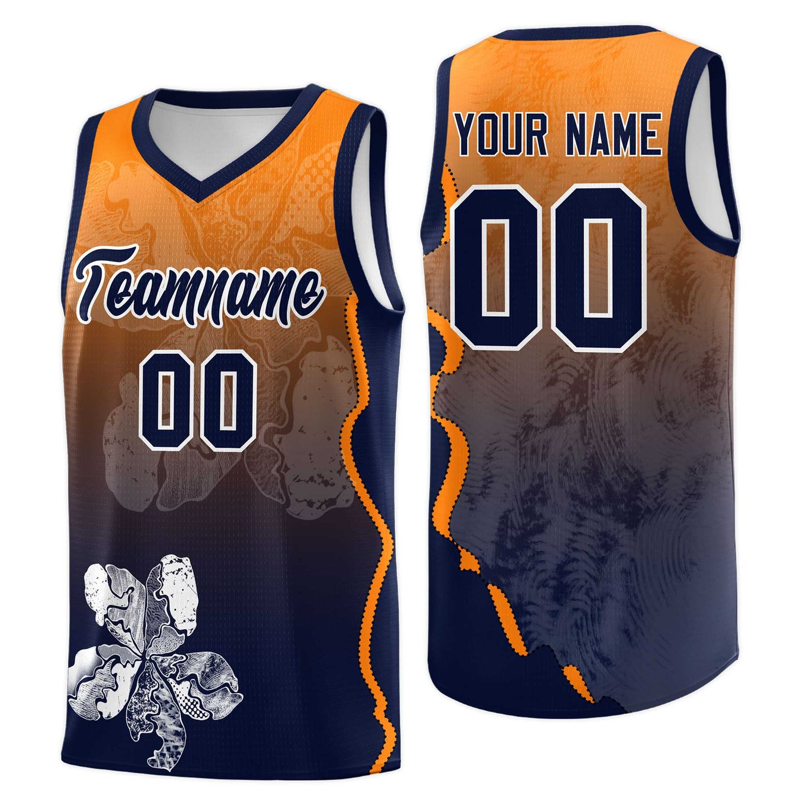Custom Navy Orange Basketball Jersey - Illusion Flower Gradient Lightweight Fabric