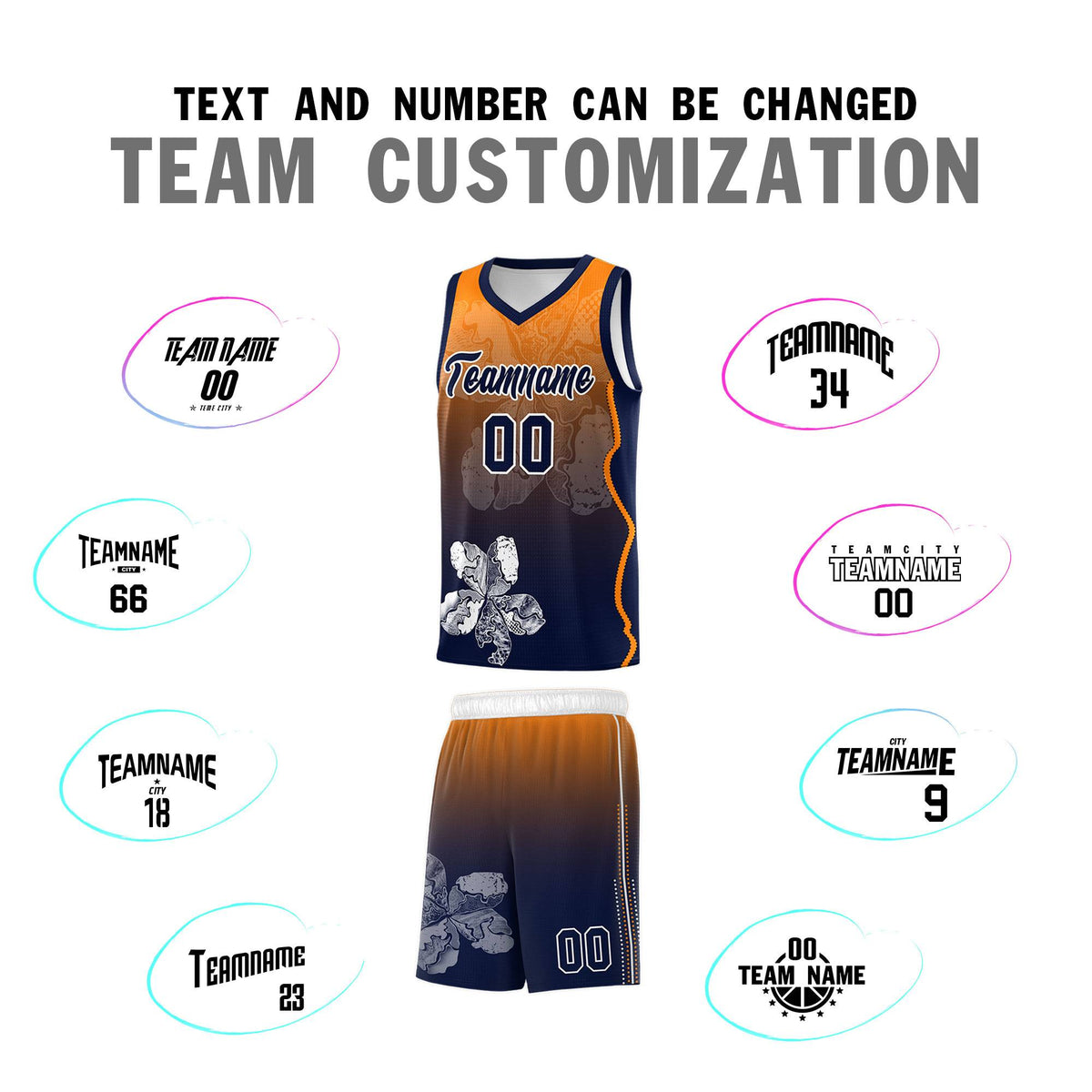 Custom Navy Orange Basketball Jersey - Illusion Flower Gradient Lightweight Fabric