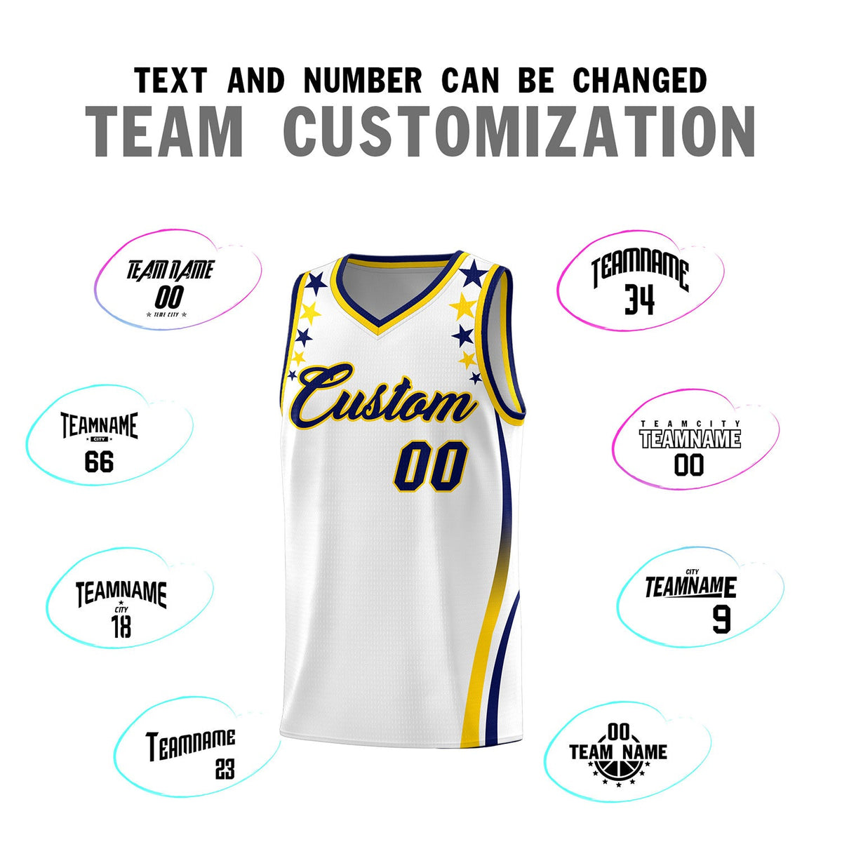 Custom White Shoulders Star Pattern Side Color Block Sports Uniform Basketball Jersey