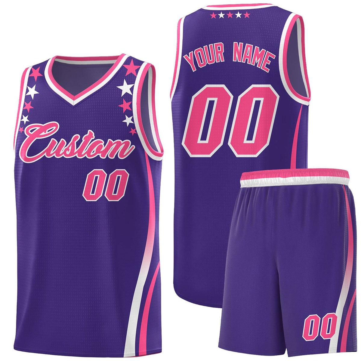Custom Purple Shoulders Star Pattern Side Color Block Sports Uniform Basketball Jersey