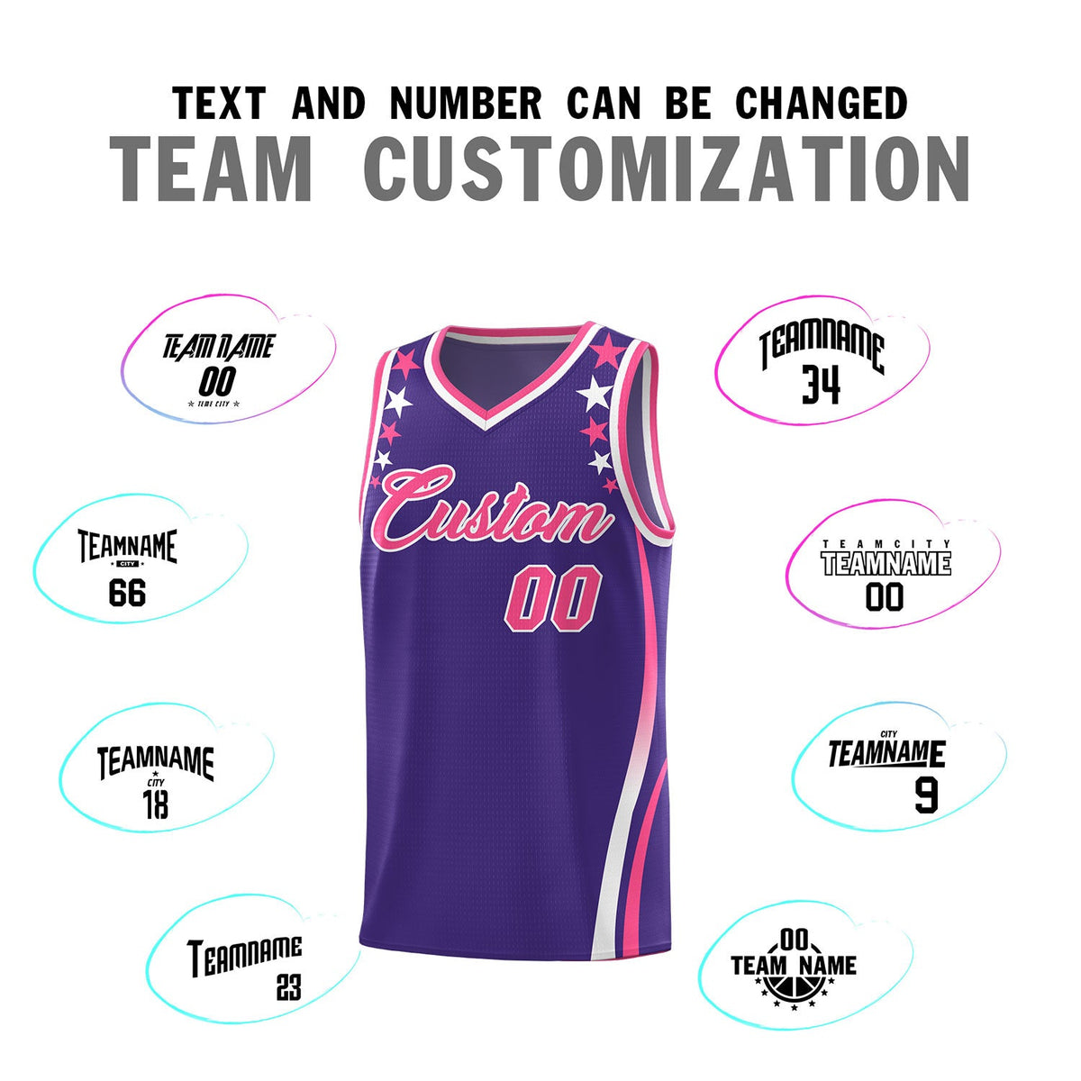 Custom Purple Shoulders Star Pattern Side Color Block Sports Uniform Basketball Jersey