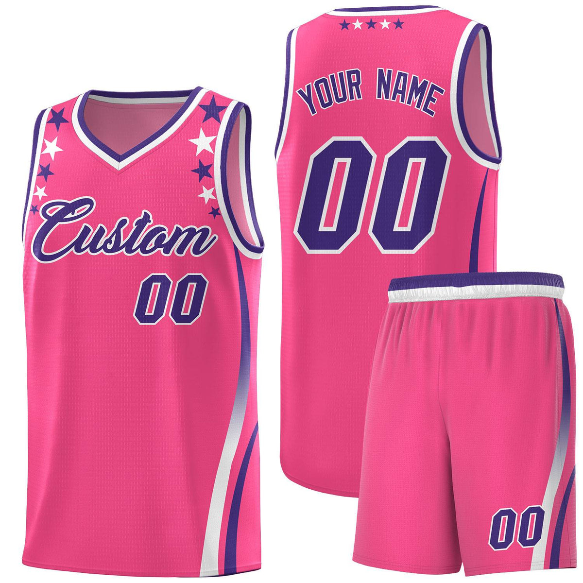 Custom Pink Shoulders Star Pattern Side Color Block Sports Uniform Basketball Jersey