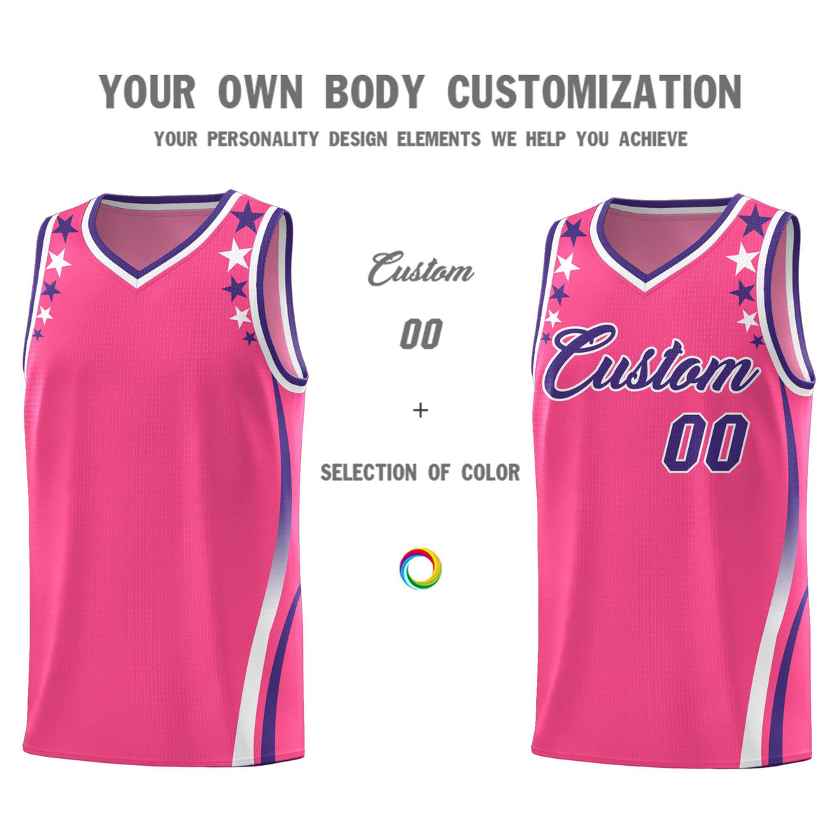 Custom Pink Shoulders Star Pattern Side Color Block Sports Uniform Basketball Jersey