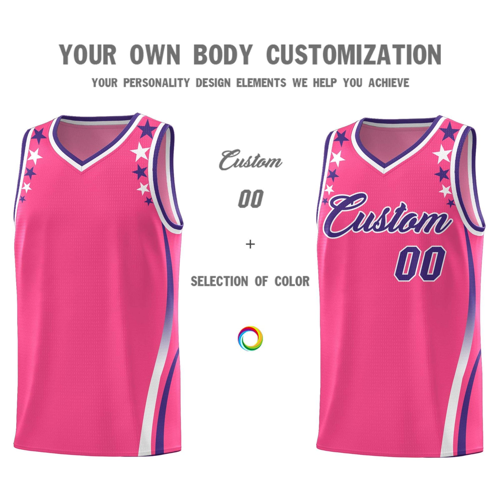 Custom Pink Shoulders Star Pattern Side Color Block Sports Uniform Basketball Jersey