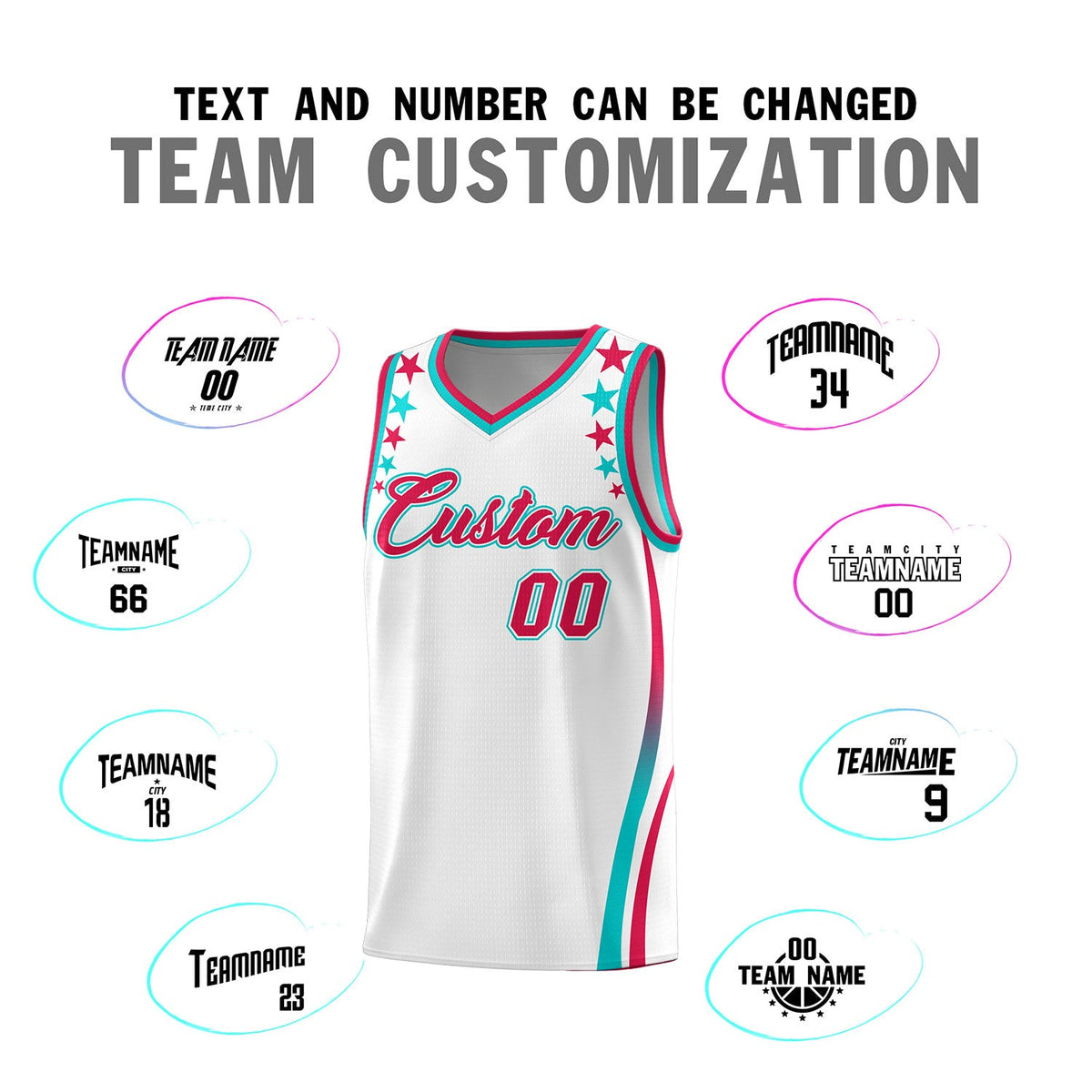 Custom White Shoulders Star Pattern Side Color Block Sports Uniform Basketball Jersey