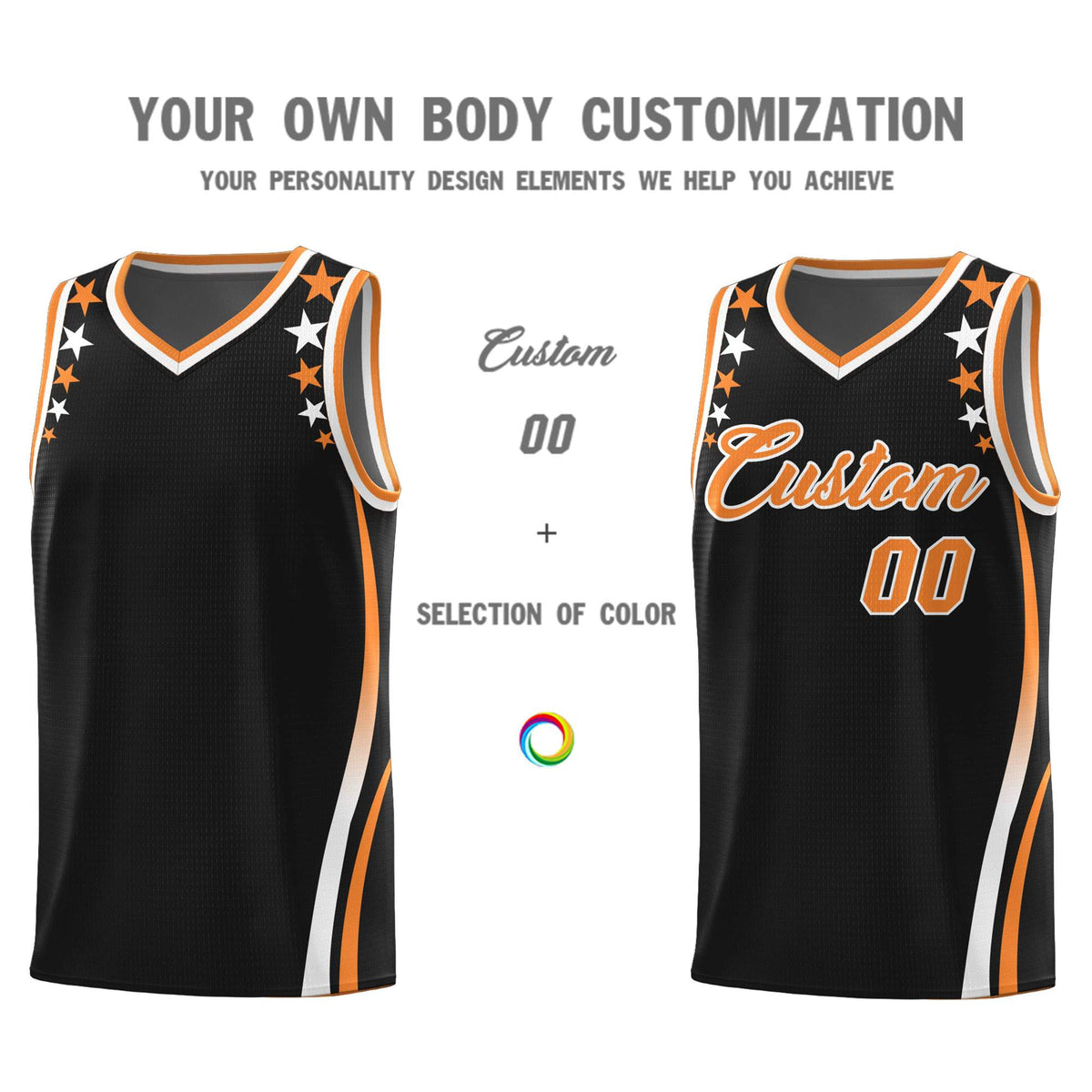 Custom Black Shoulders Star Pattern Side Color Block Sports Uniform Basketball Jersey