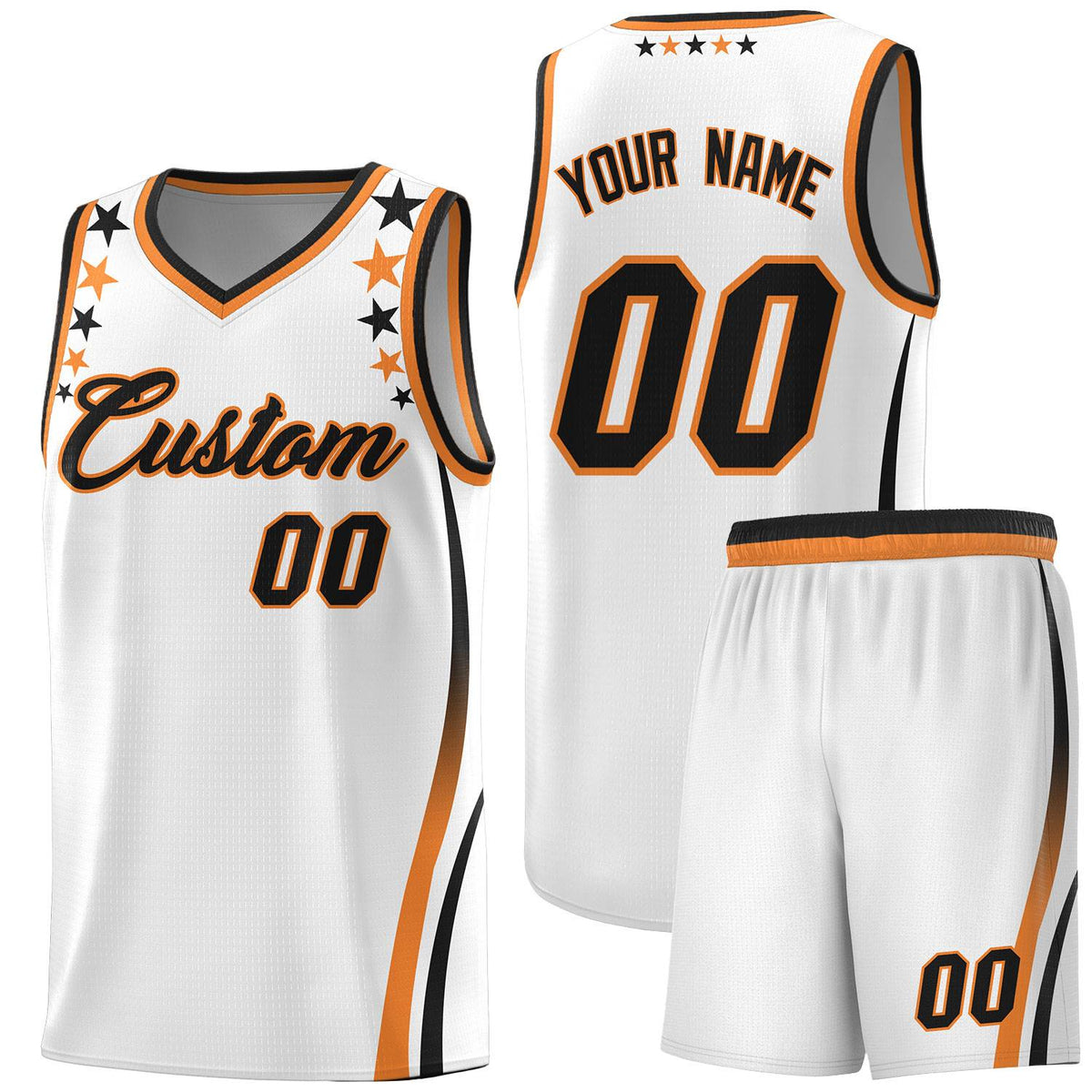 Custom White Shoulders Star Pattern Side Color Block Sports Uniform Basketball Jersey