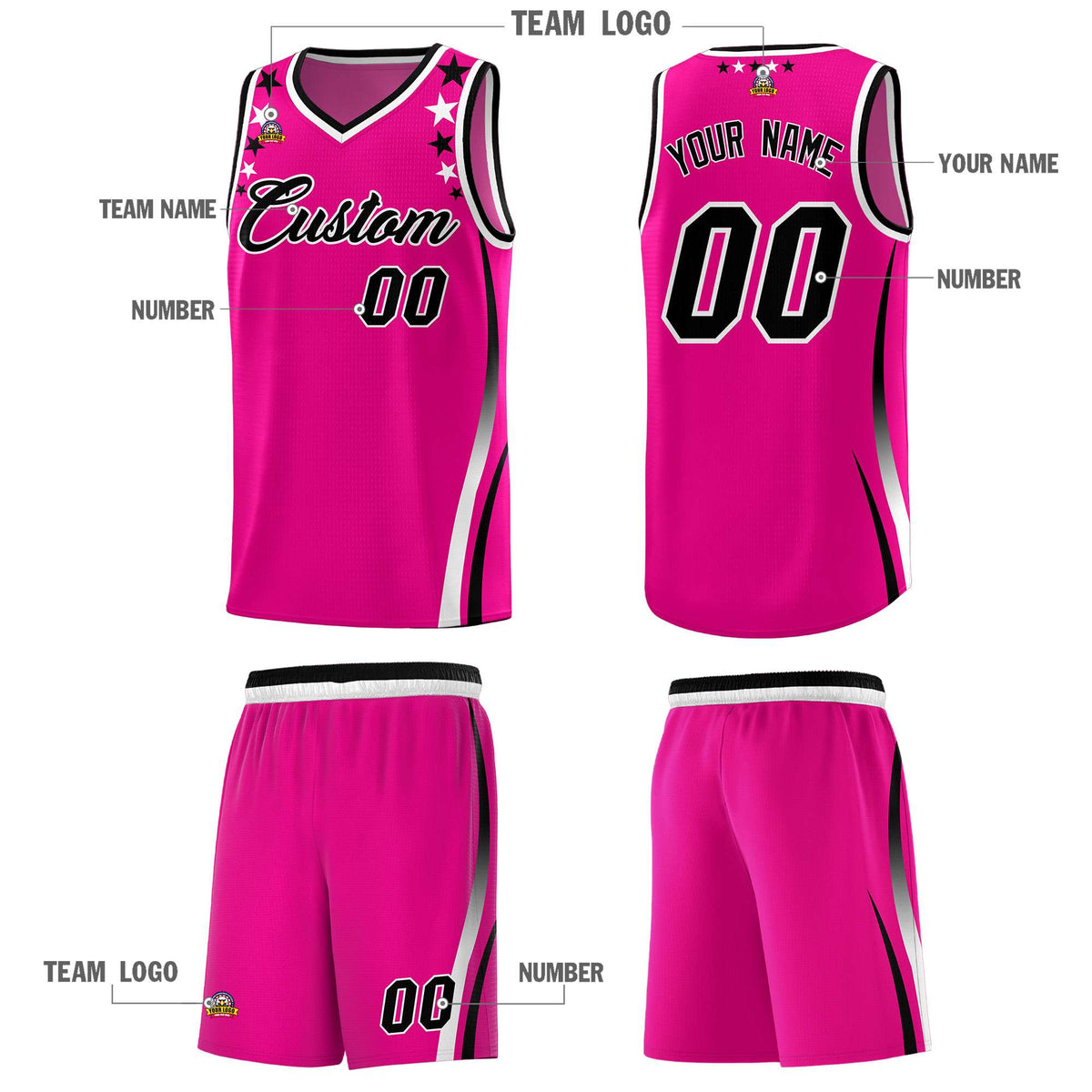 Custom Red Shoulders Star Pattern Side Color Block Sports Uniform Basketball Jersey