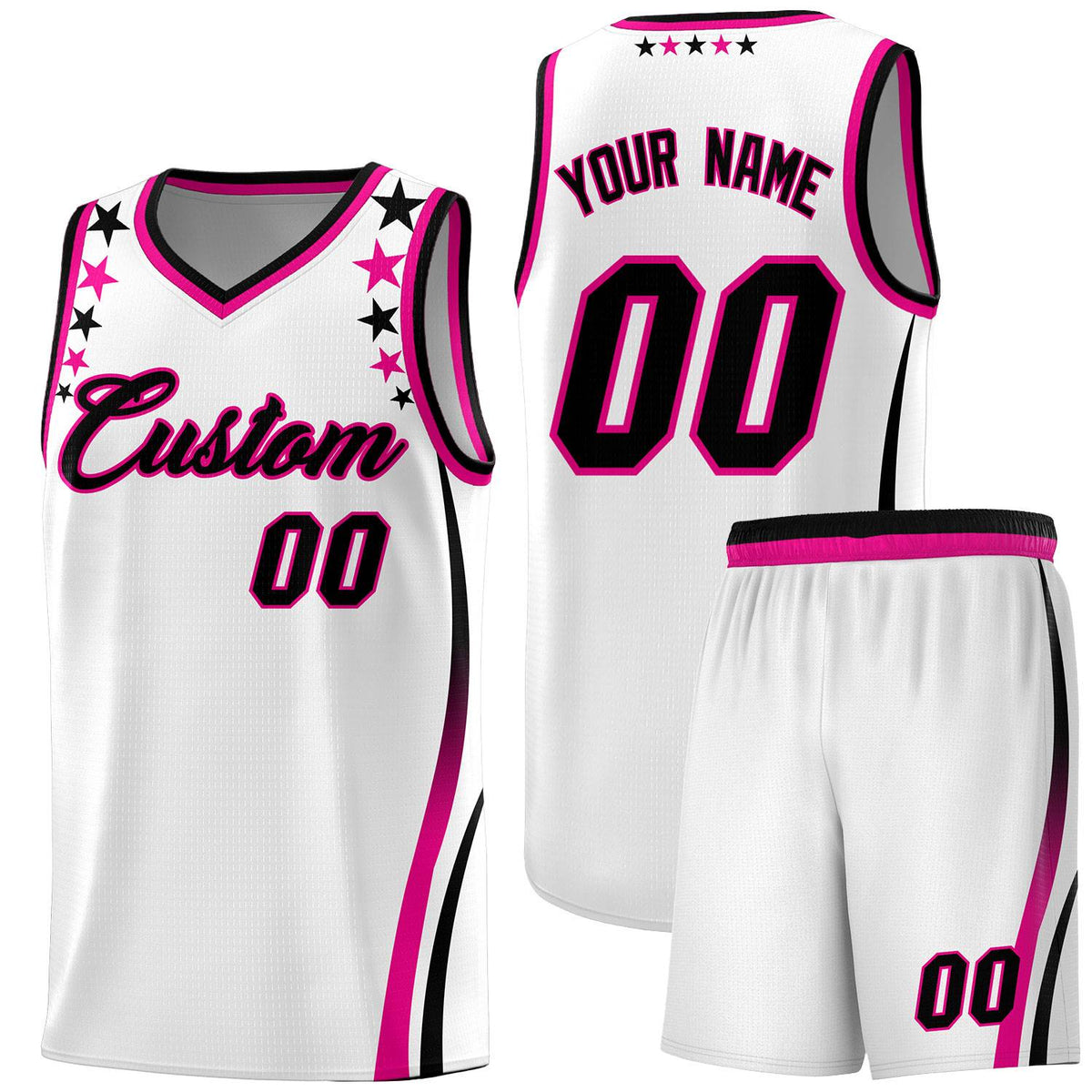Custom White Shoulders Star Pattern Side Color Block Sports Uniform Basketball Jersey