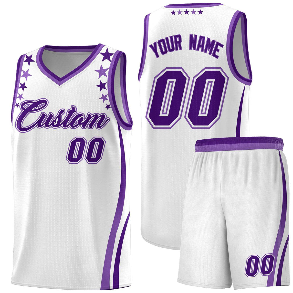 Custom White Shoulders Star Pattern Side Color Block Sports Uniform Basketball Jersey