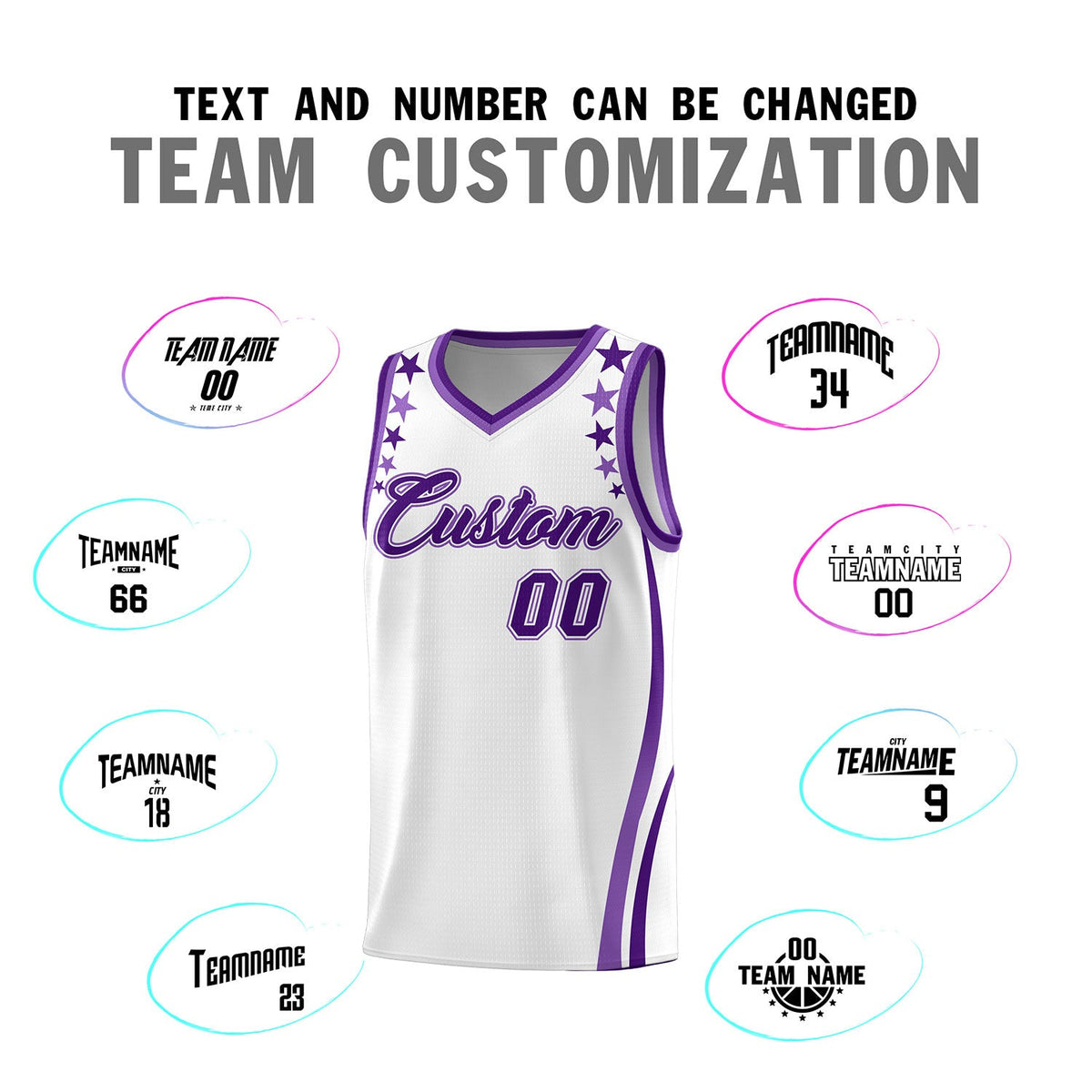 Custom White Shoulders Star Pattern Side Color Block Sports Uniform Basketball Jersey