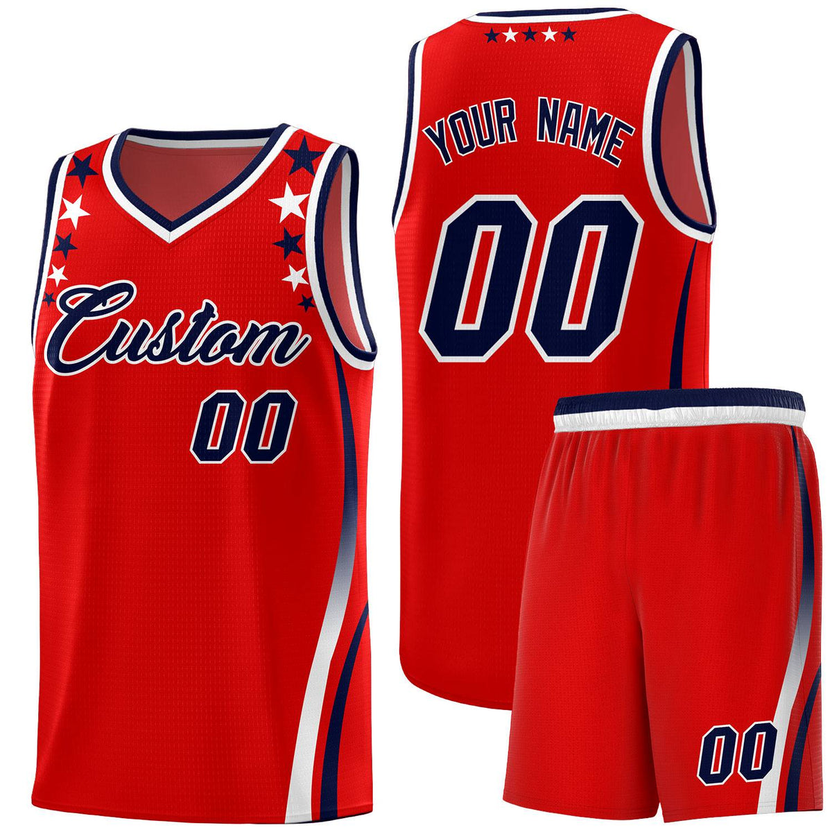 Custom Red Shoulders Star Pattern Side Color Block Sports Uniform Basketball Jersey