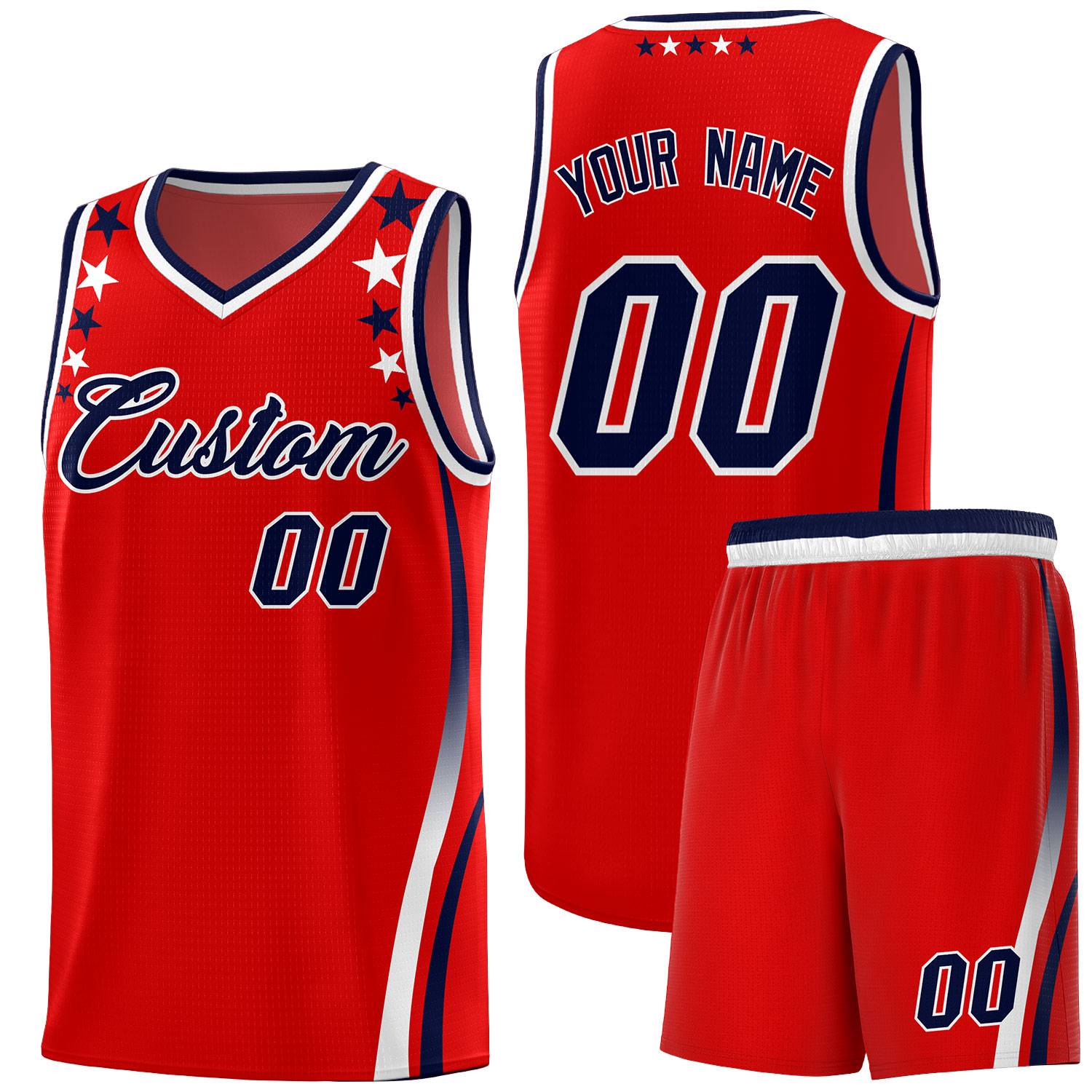 Custom Red Shoulders Star Pattern Side Color Block Sports Uniform Basketball Jersey