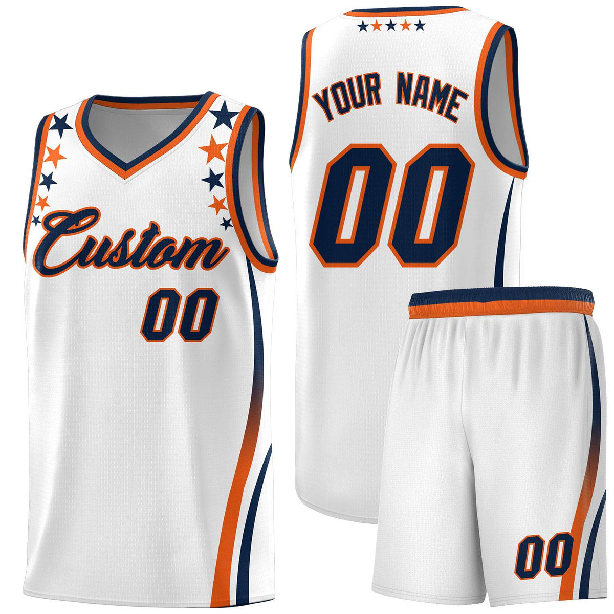Custom White Shoulders Star Pattern Side Color Block Sports Uniform Basketball Jersey