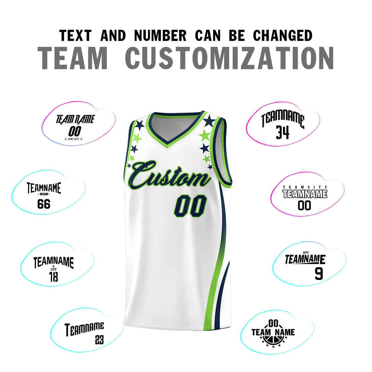 Custom White Shoulders Star Pattern Side Color Block Sports Uniform Basketball Jersey