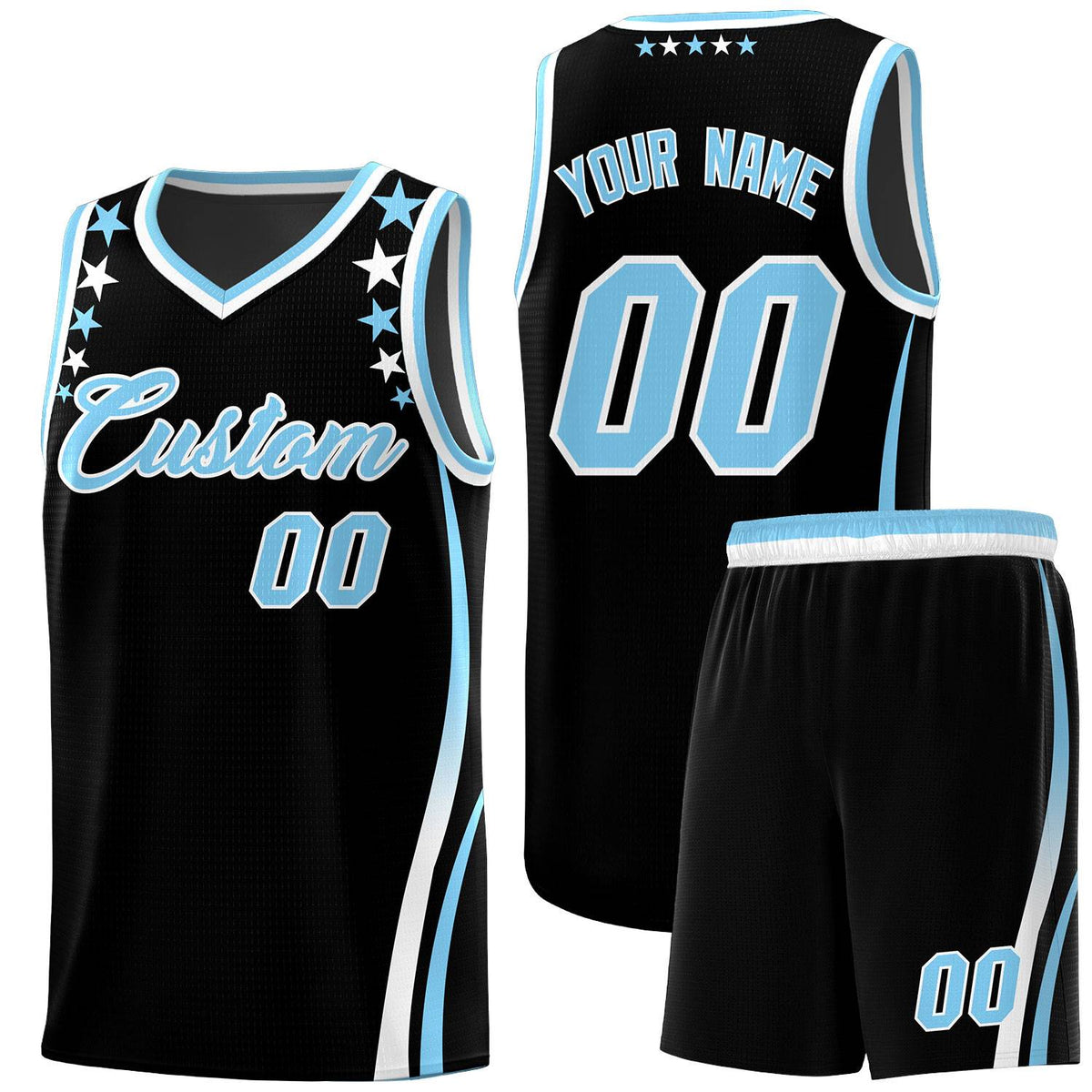 Custom Black Shoulders Star Pattern Side Color Block Sports Uniform Basketball Jersey