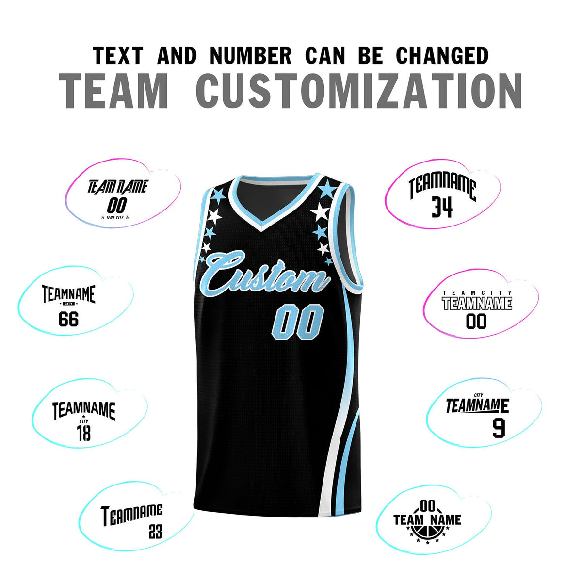 Custom Black Shoulders Star Pattern Side Color Block Sports Uniform Basketball Jersey