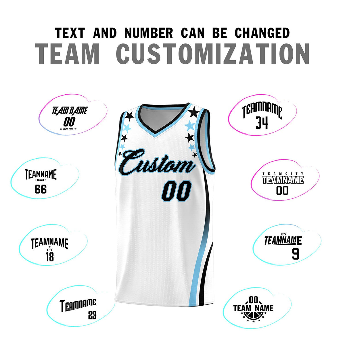 Custom White Shoulders Star Pattern Side Color Block Sports Uniform Basketball Jersey