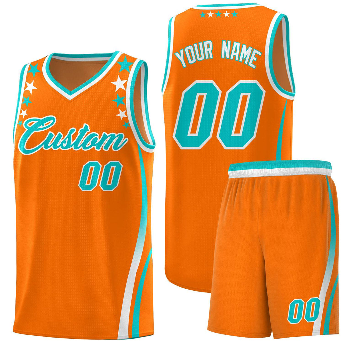 Custom Orange Shoulders Star Pattern Side Color Block Sports Uniform Basketball Jersey