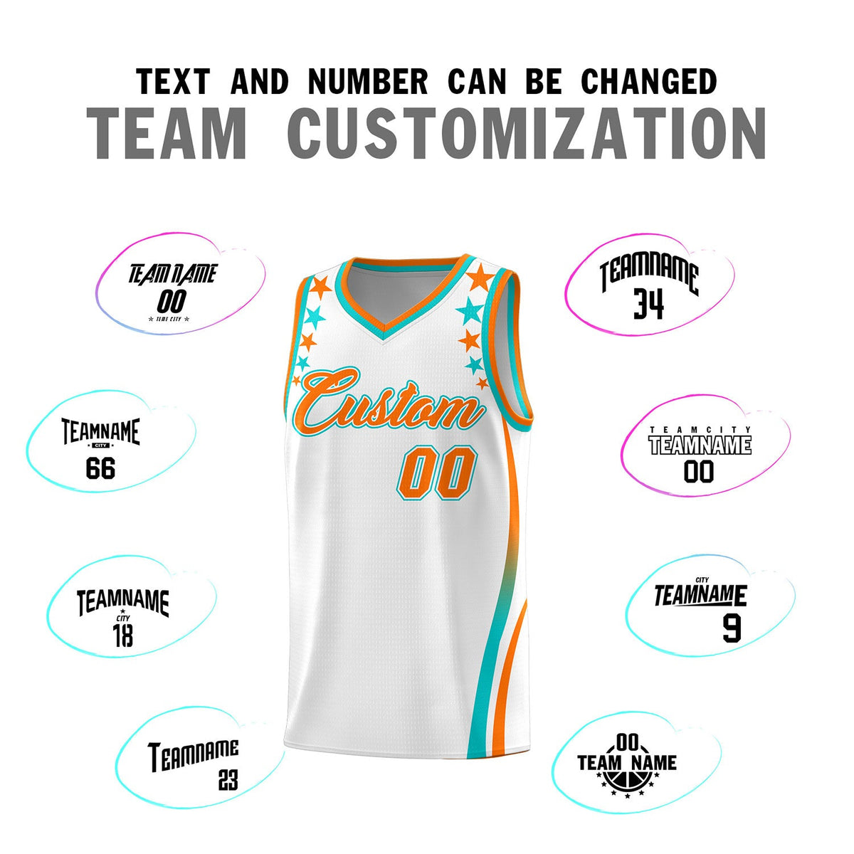 Custom White Shoulders Star Pattern Side Color Block Sports Uniform Basketball Jersey